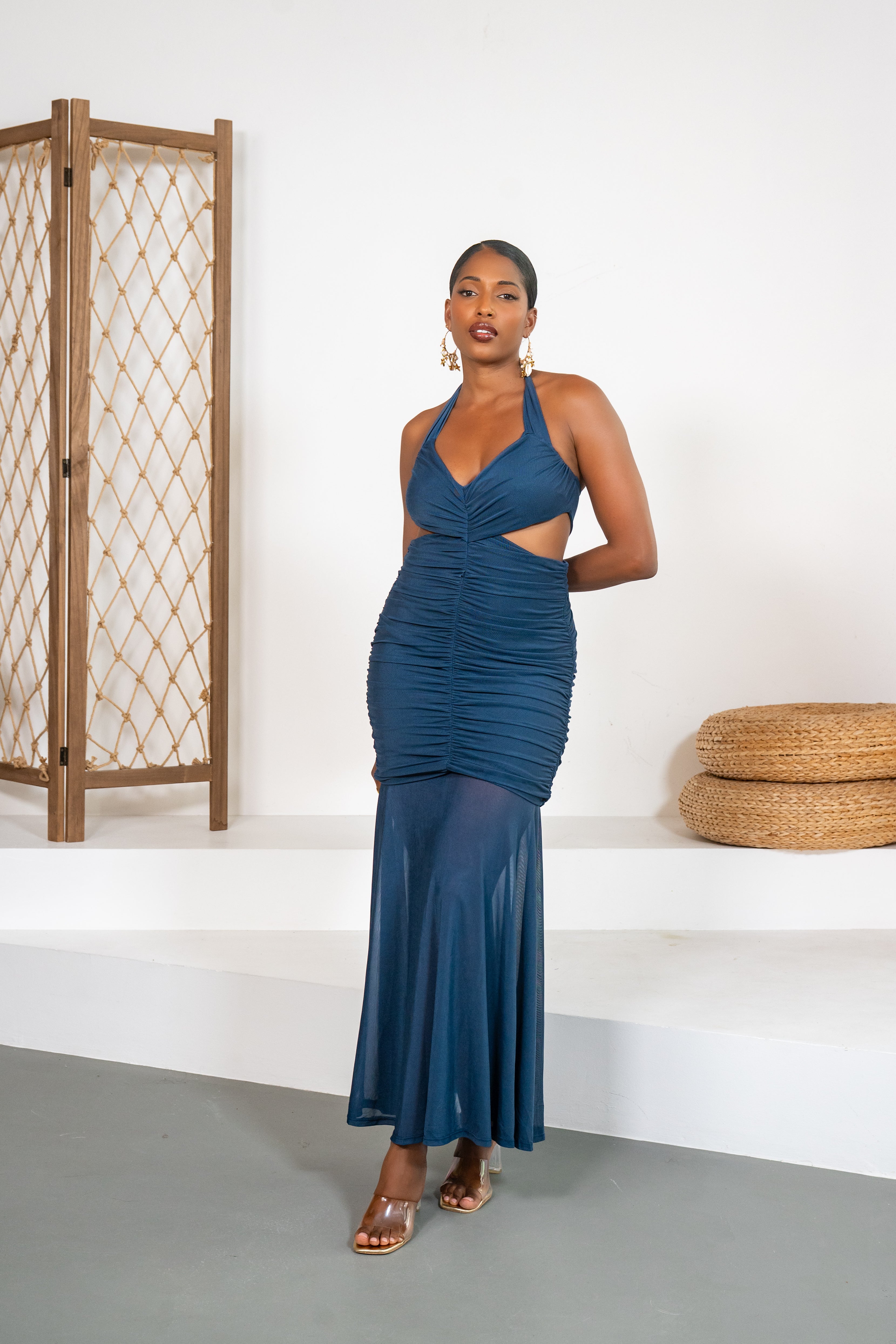 Love at first sight - Robe longue en mesh marine