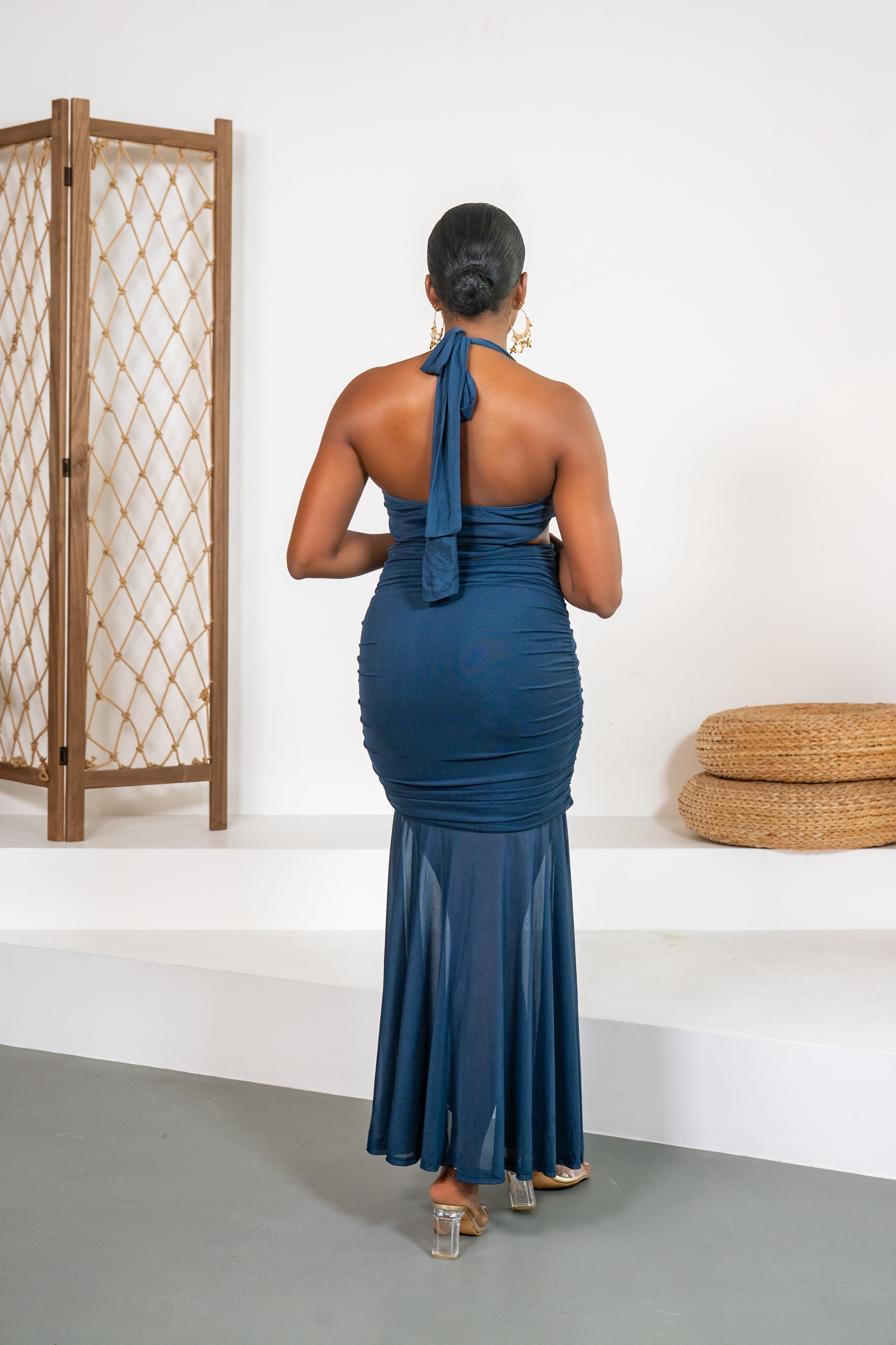 Love at first sight - Robe longue en mesh marine