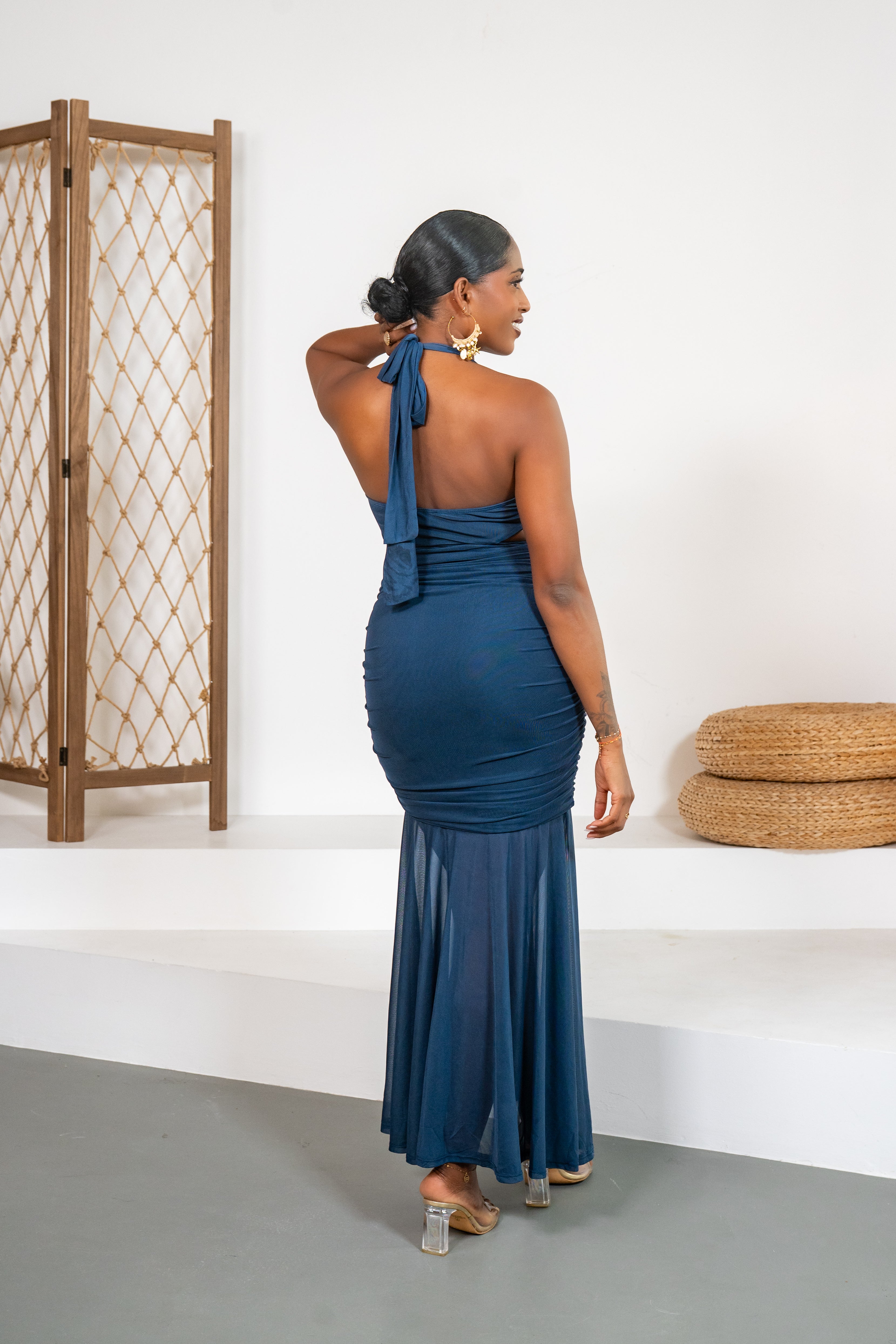 Love at first sight - Robe longue en mesh marine