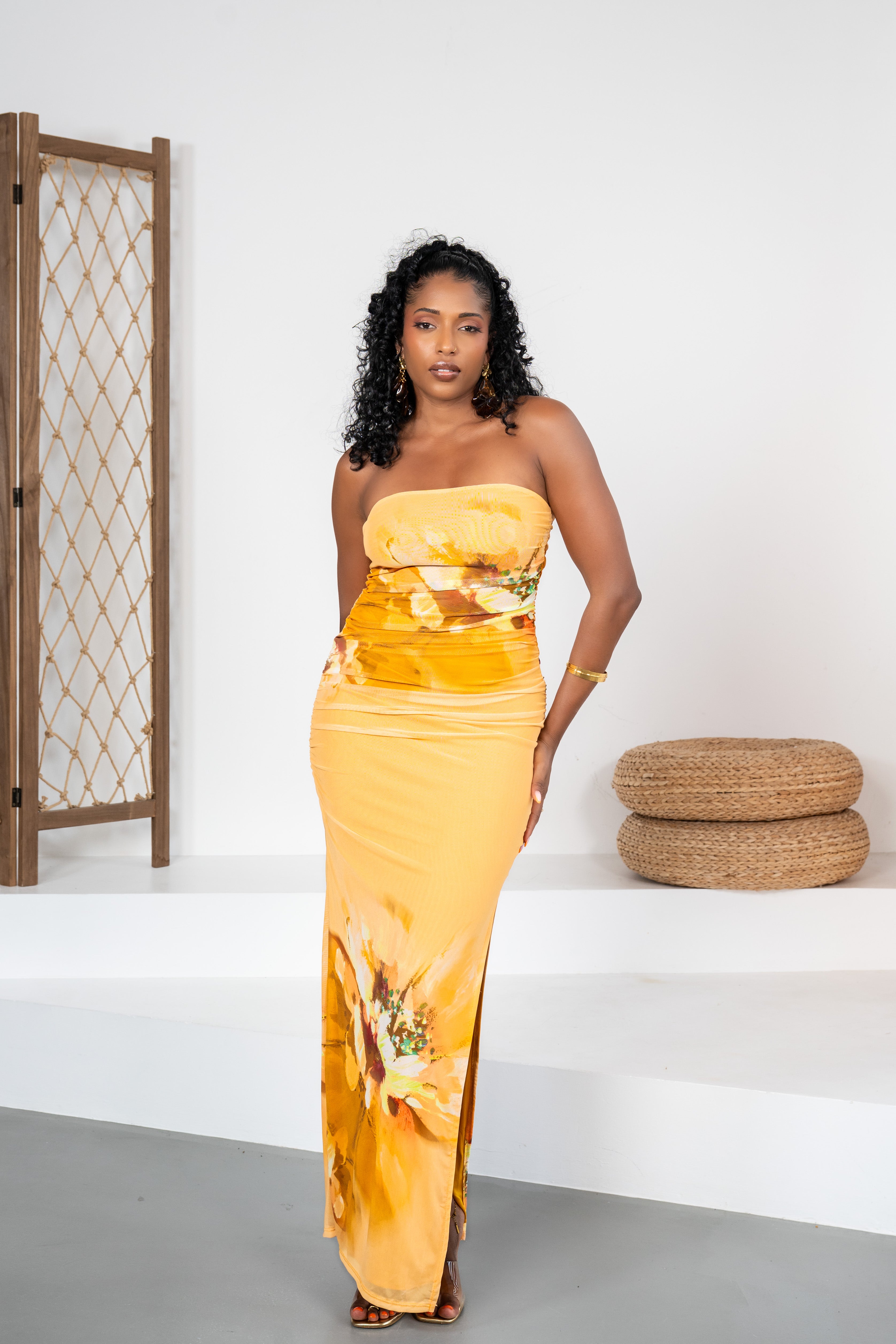 Magnolia Sun - Robe longue bustier moutarde