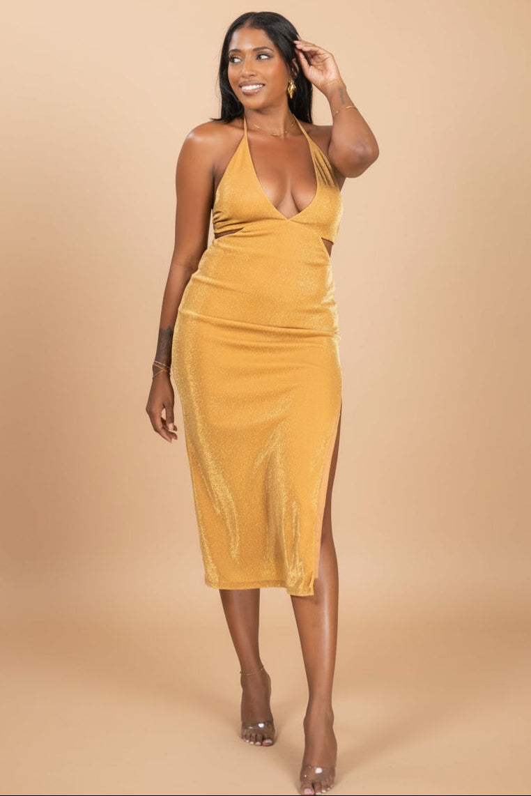 Golden Gleam - Robe midi dorée