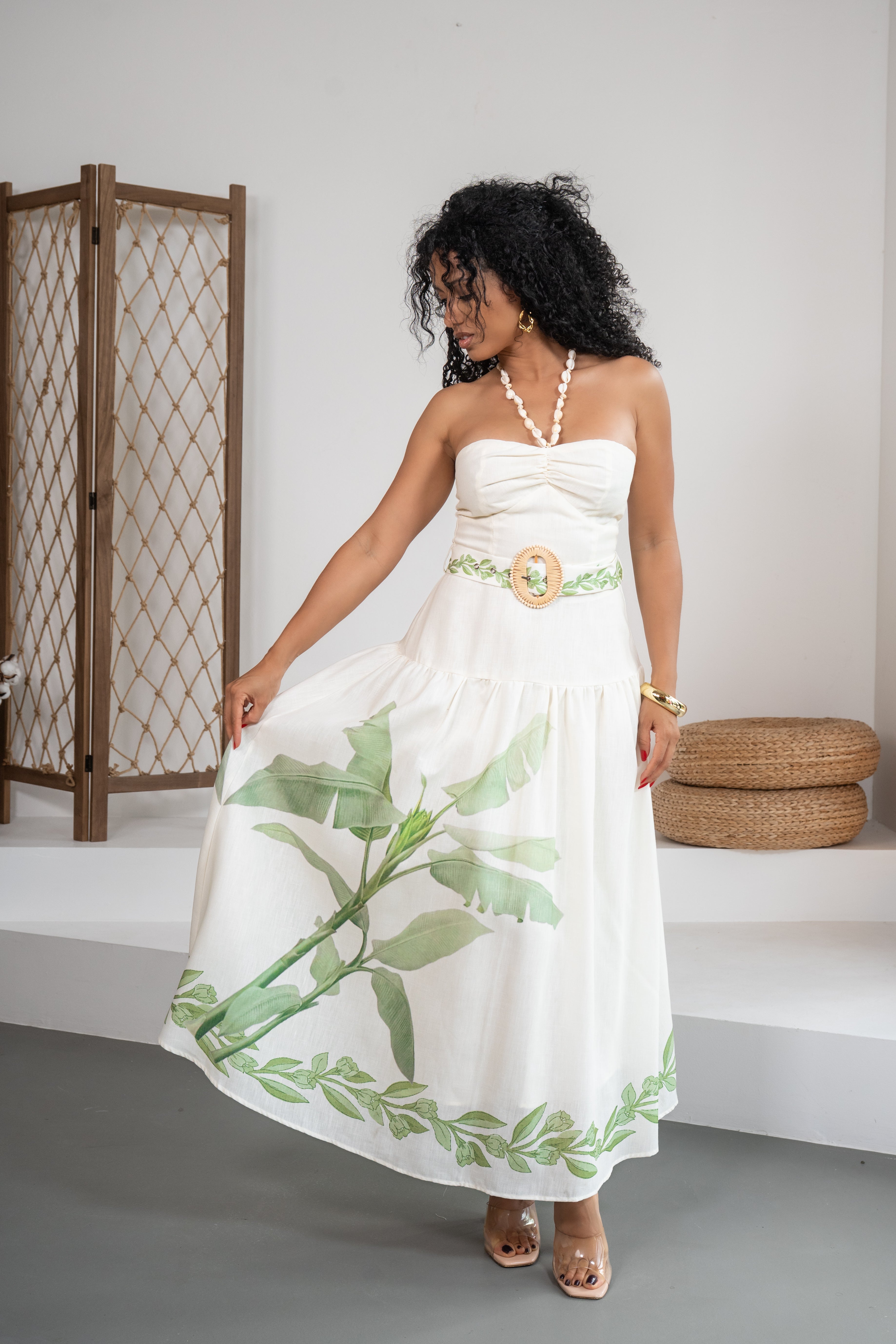 Postcard Escape - Robe midi blanche avec motifs