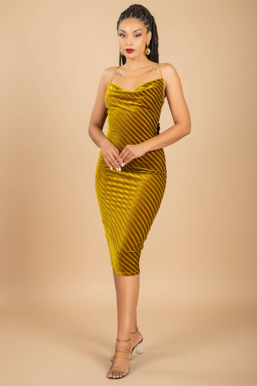 Velvet Honey - Robe midi moutarde
