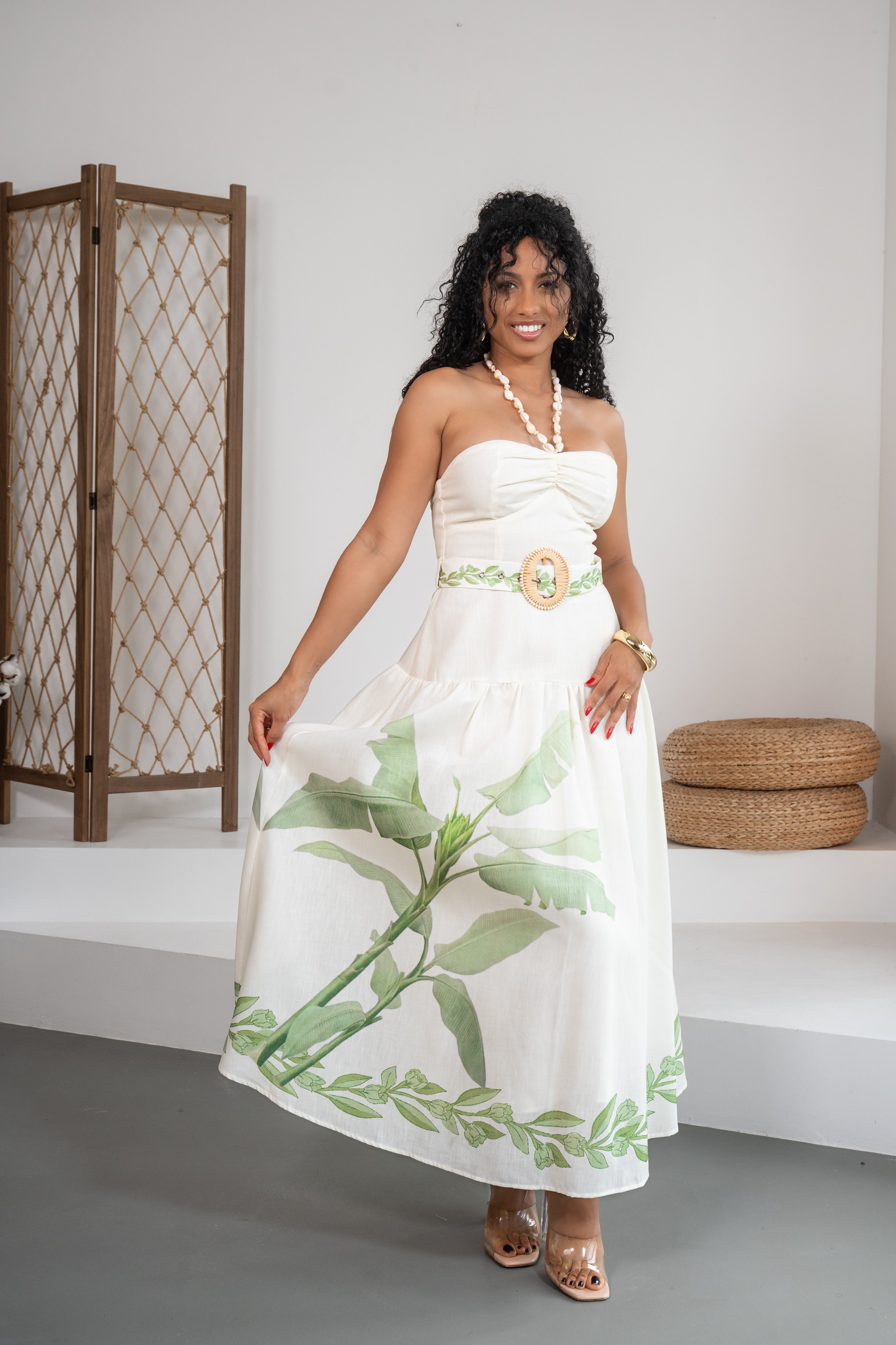 Postcard Escape - Robe midi blanche avec motifs