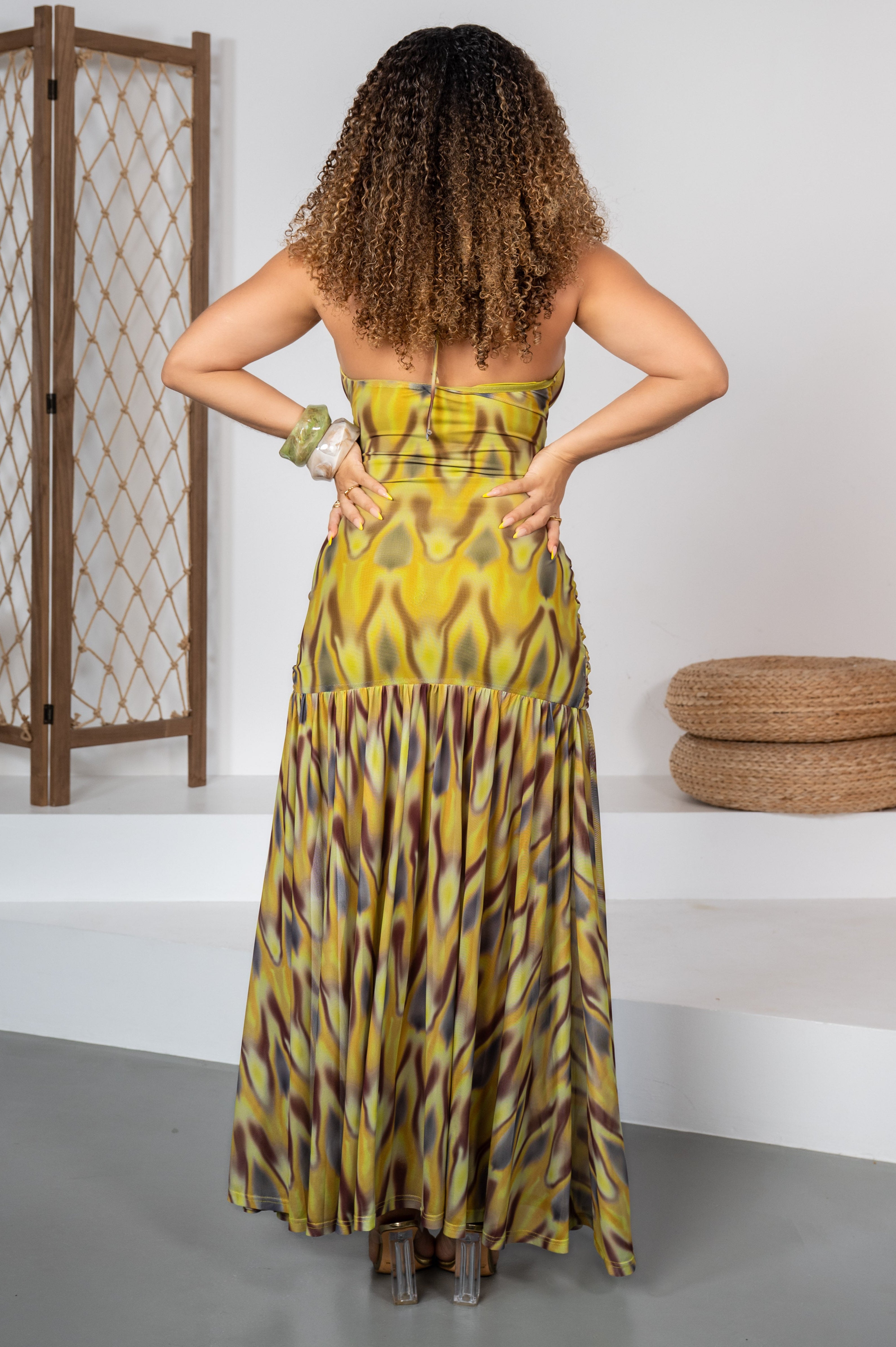 Eden Luxe - Robe verte déstructurée à perles