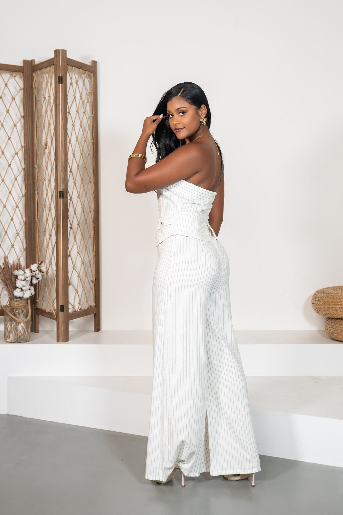 Alabastro - Ensemble bustier rayé écru