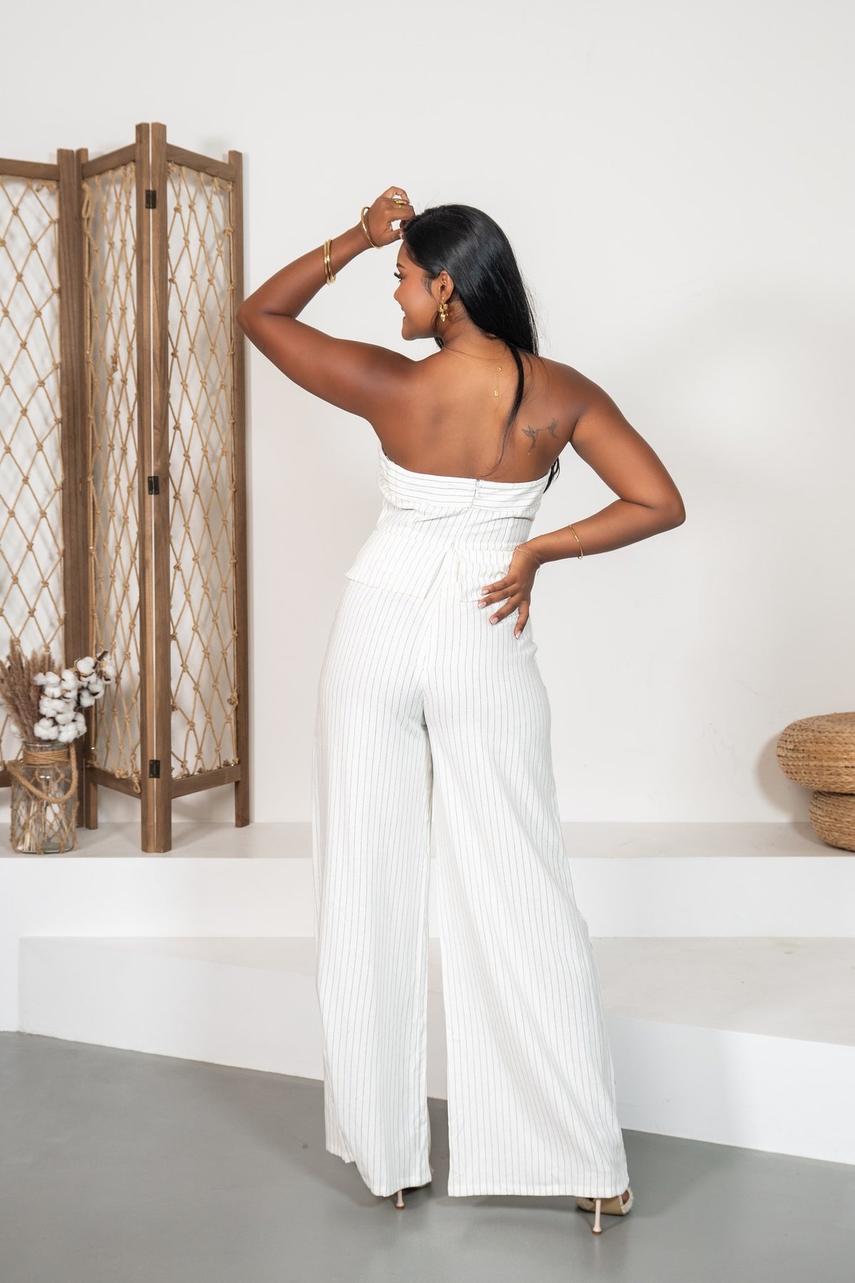 Alabastro - Ensemble bustier rayé écru
