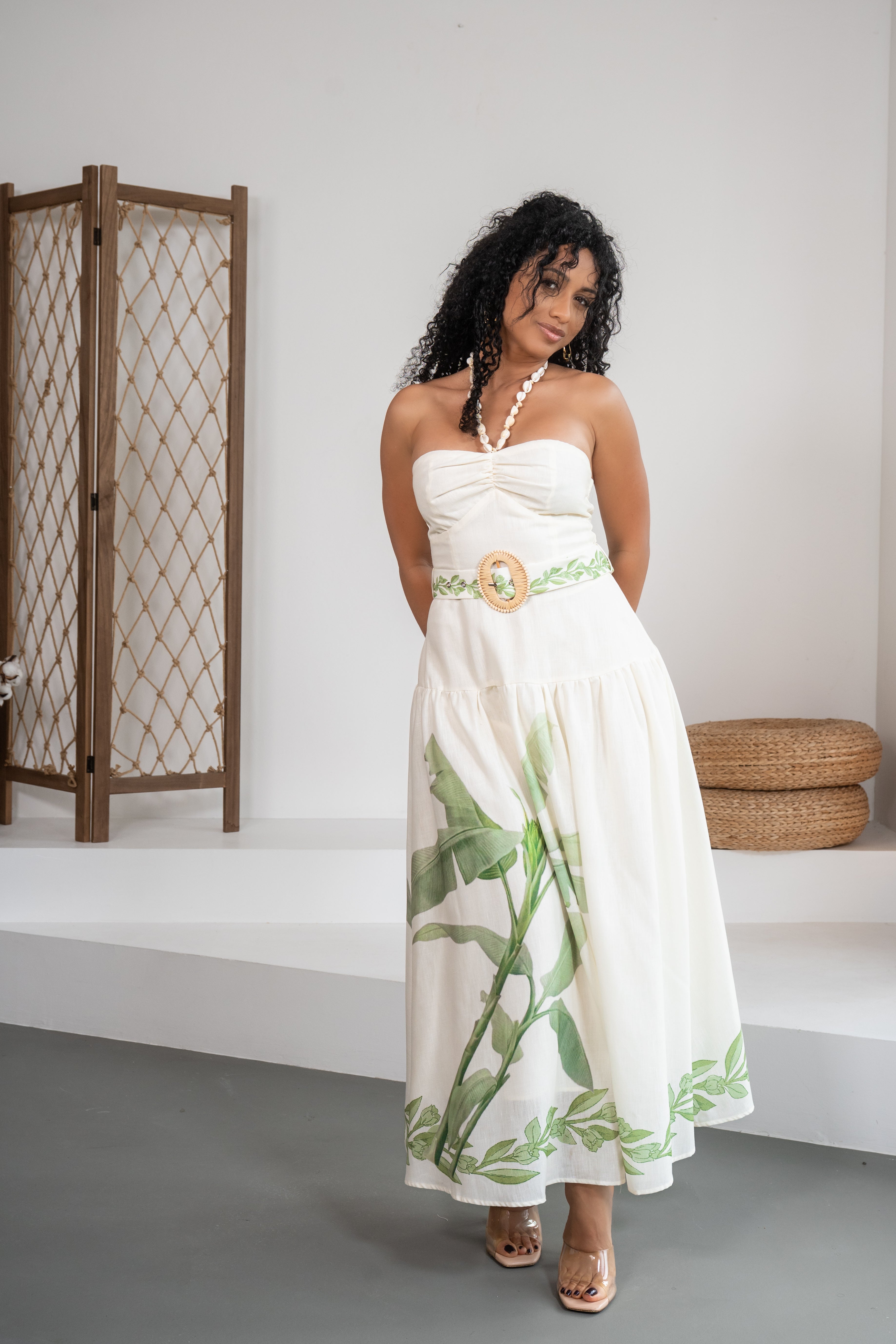 Postcard Escape - Robe midi blanche avec motifs
