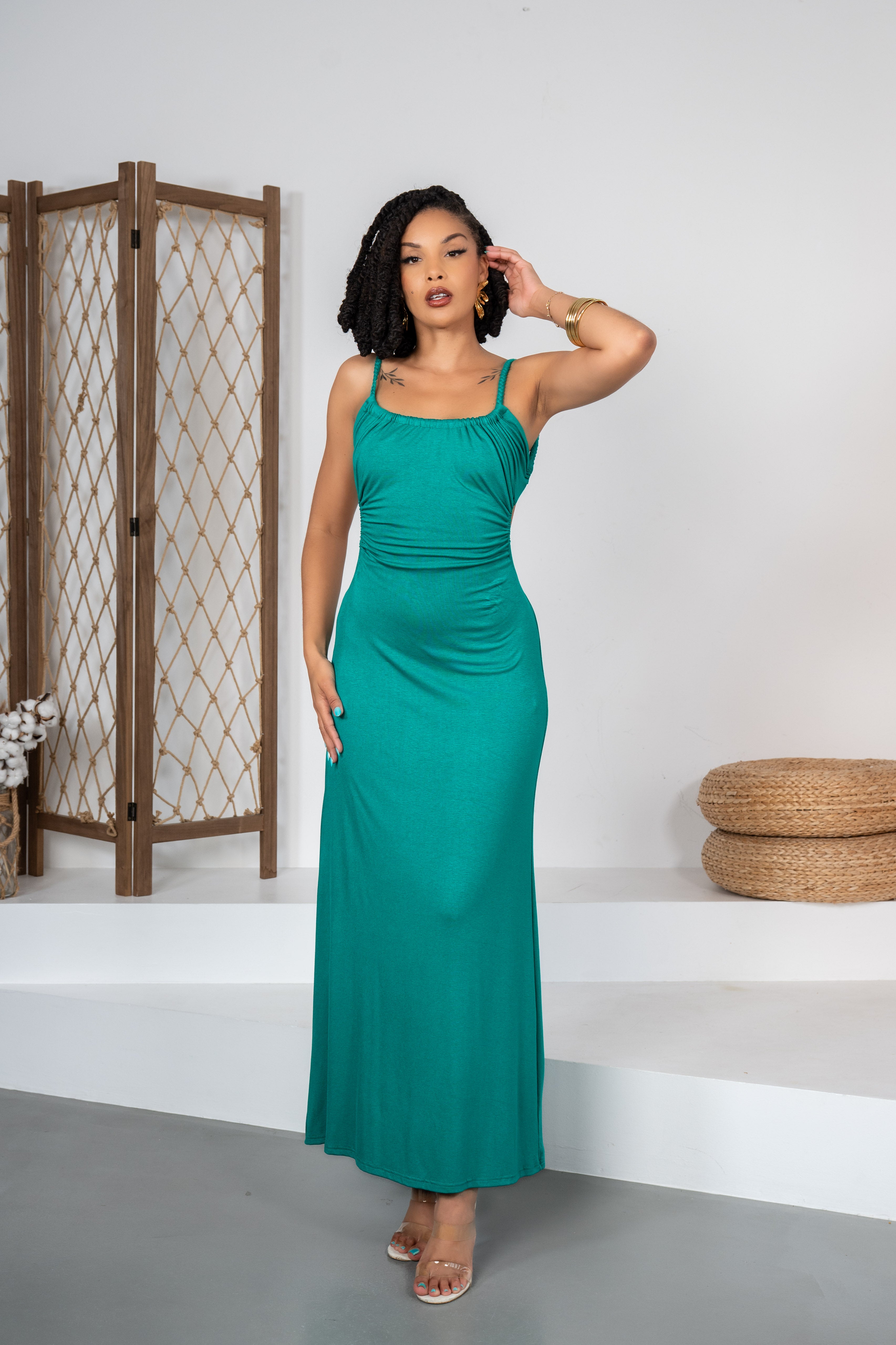 Island Sapphire - Robe turquoise dos nu à bretelles tressées