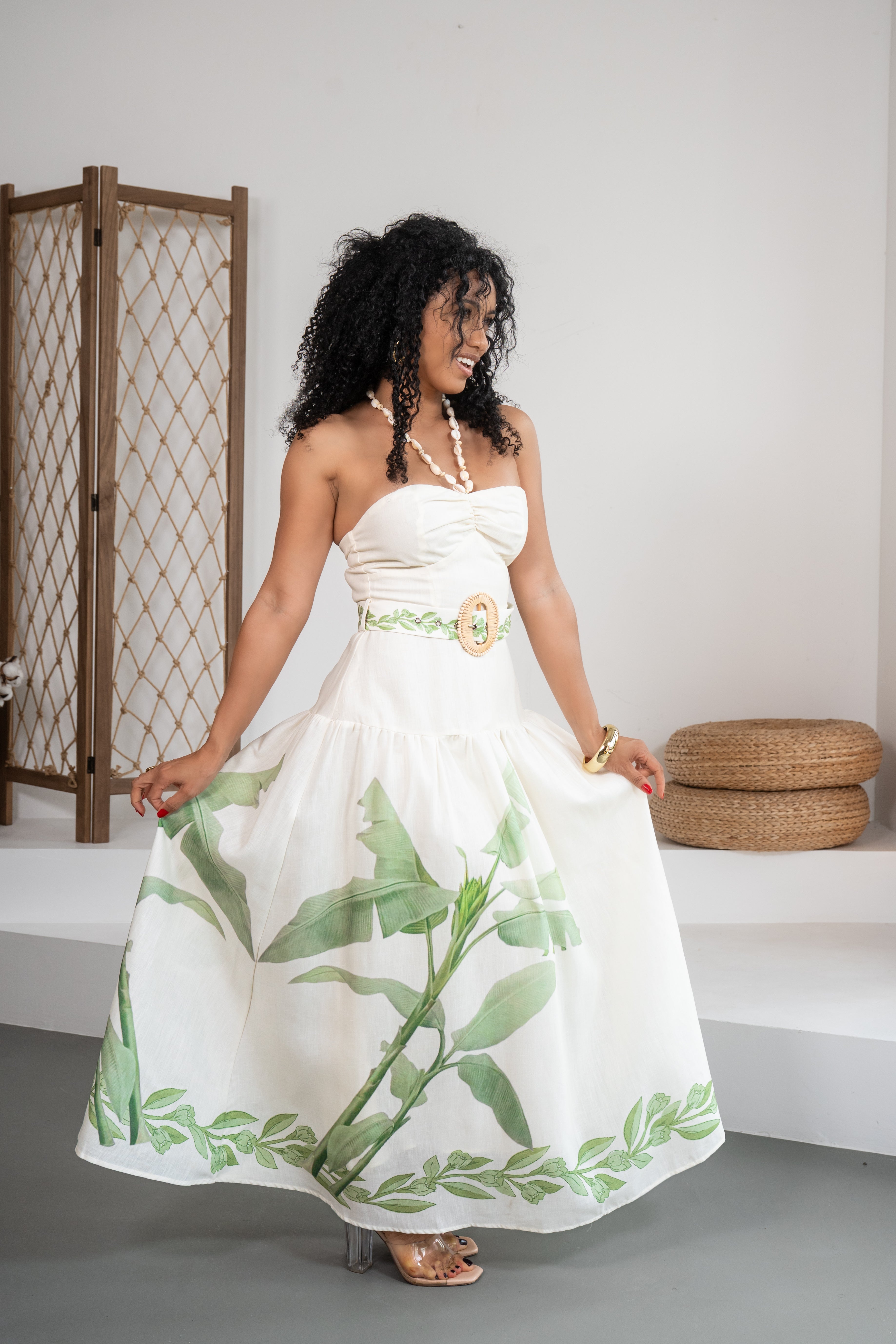 Postcard Escape - Robe midi blanche avec motifs