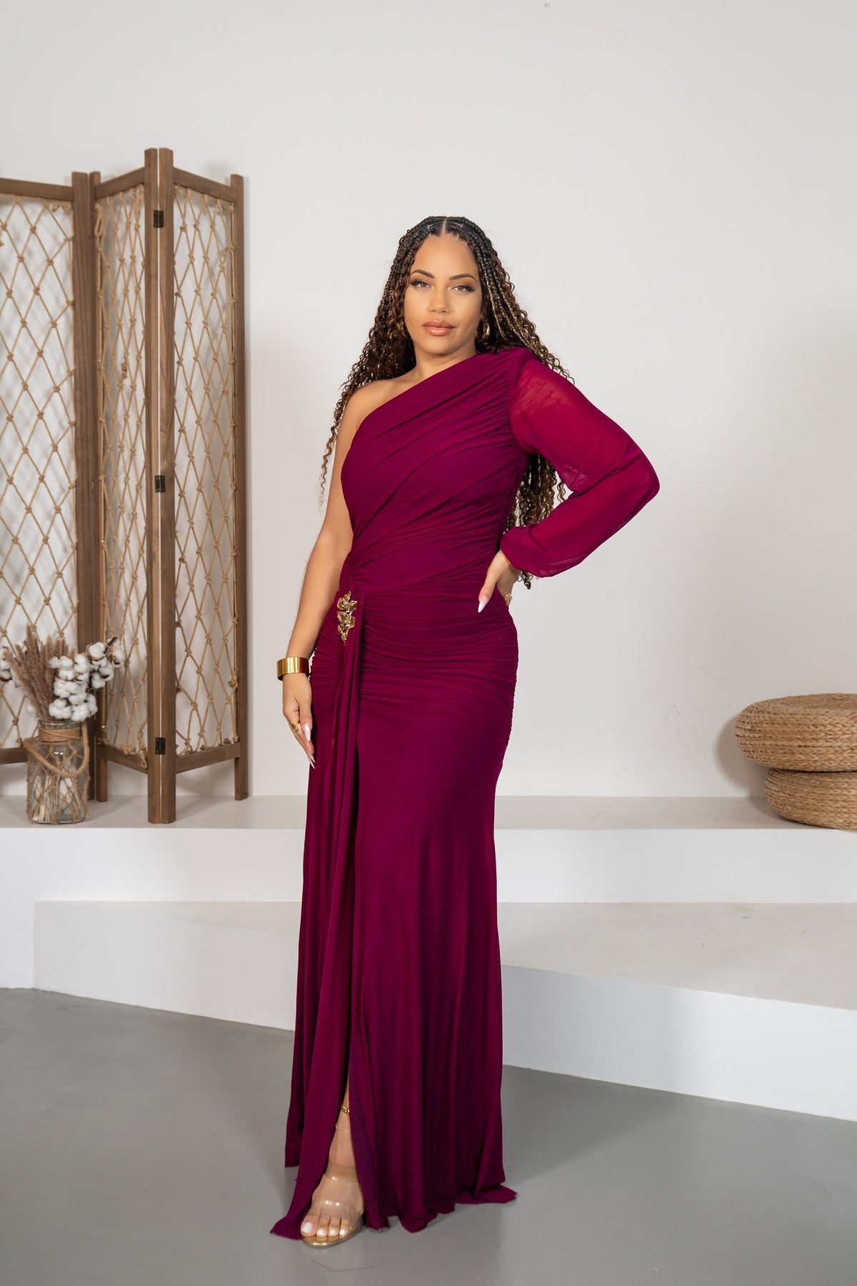 Bolero - Robe longue drapée prune