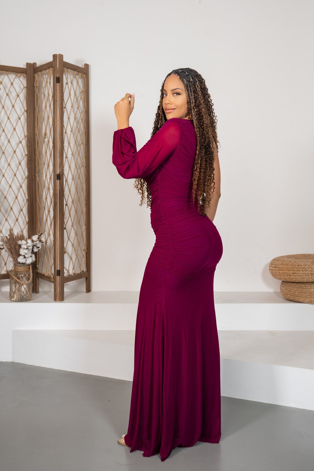 Bolero - Robe longue drapée prune