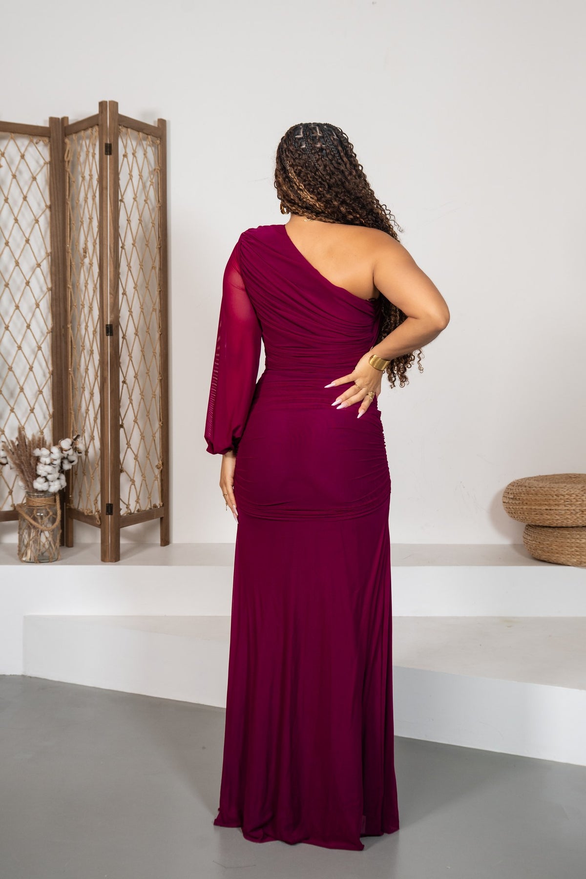 Bolero - Robe longue drapée prune