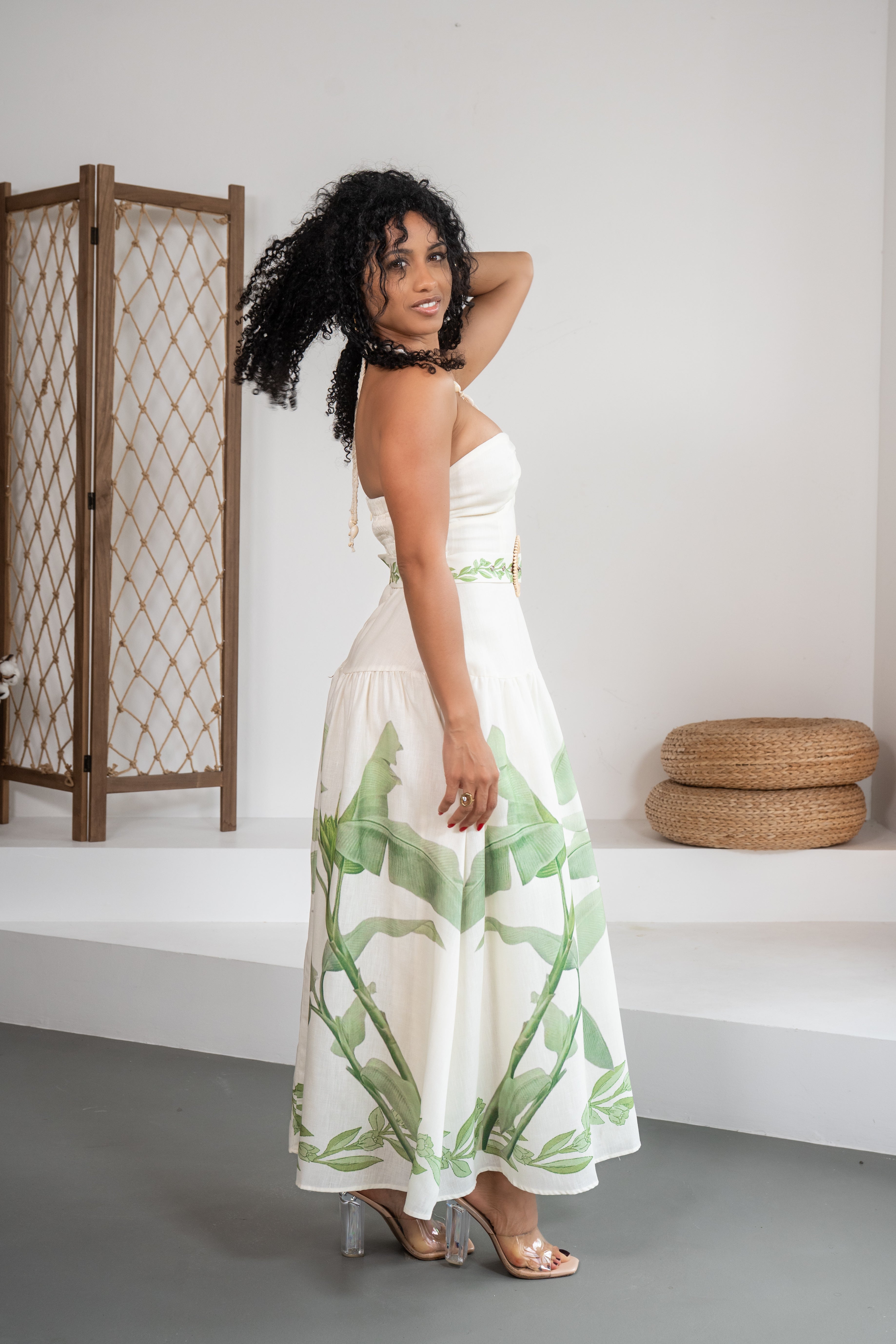 Postcard Escape - Robe midi blanche avec motifs