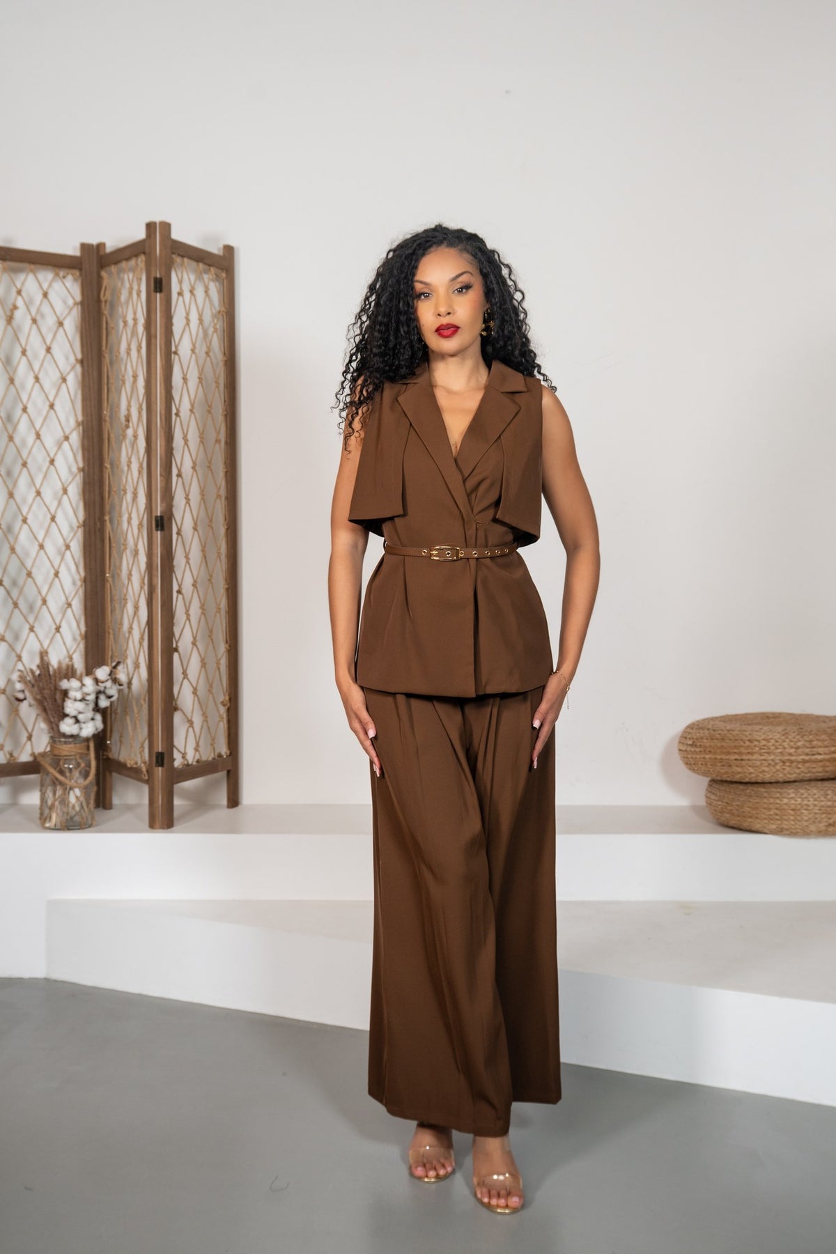 Turmalina - Ensemble gilet trench marron