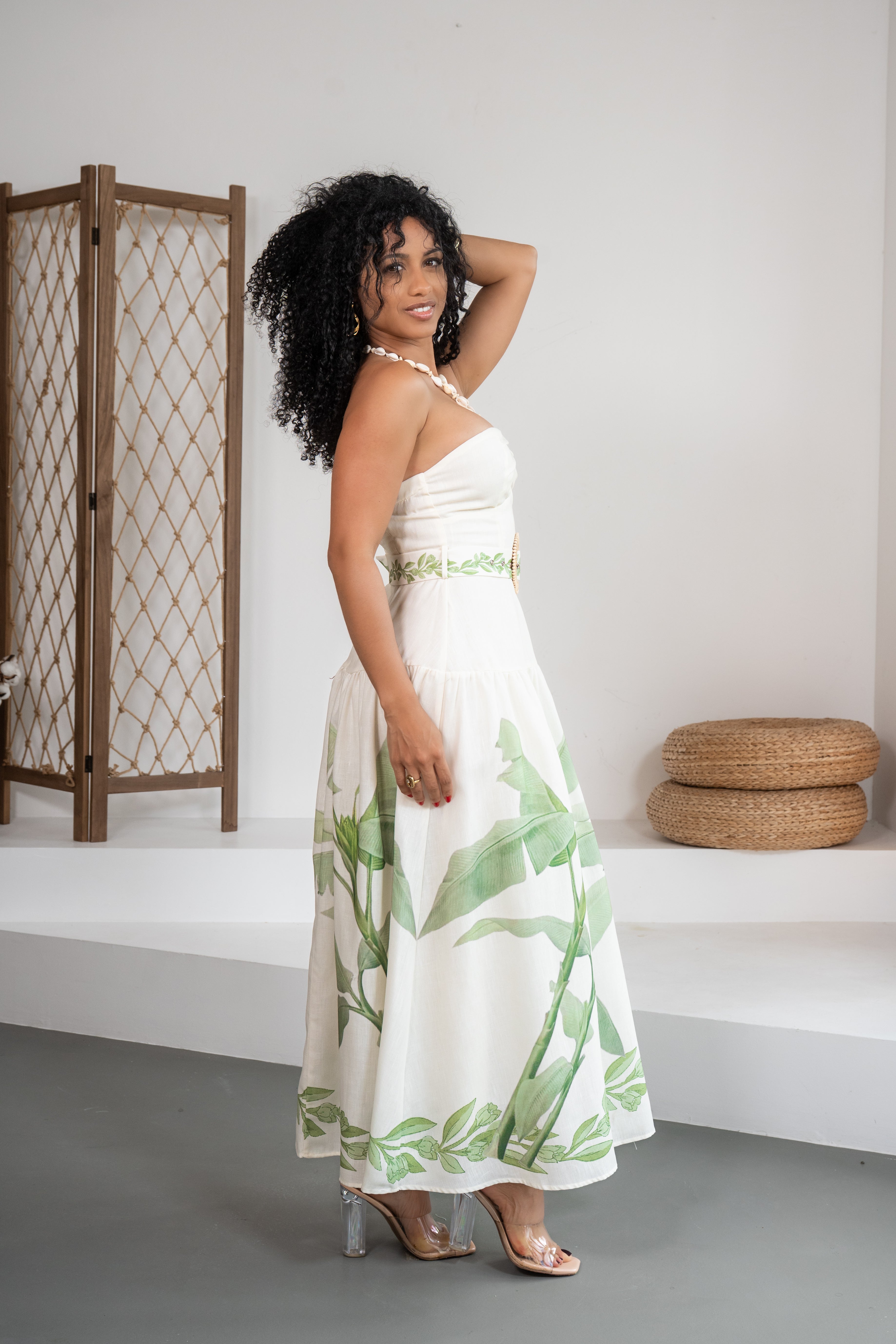 Postcard Escape - Robe midi blanche avec motifs