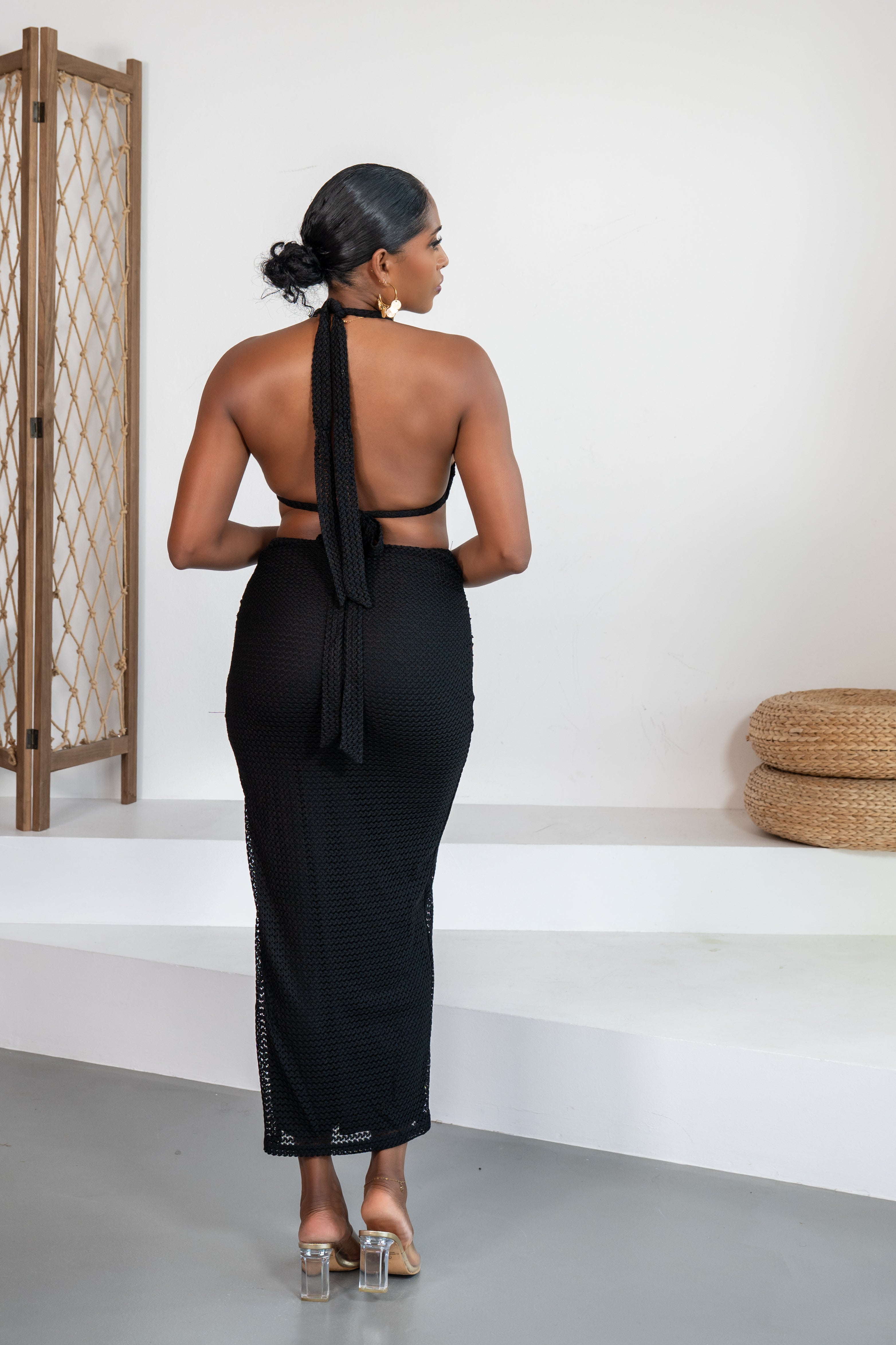 Obsidiana - Robe longue maille noire