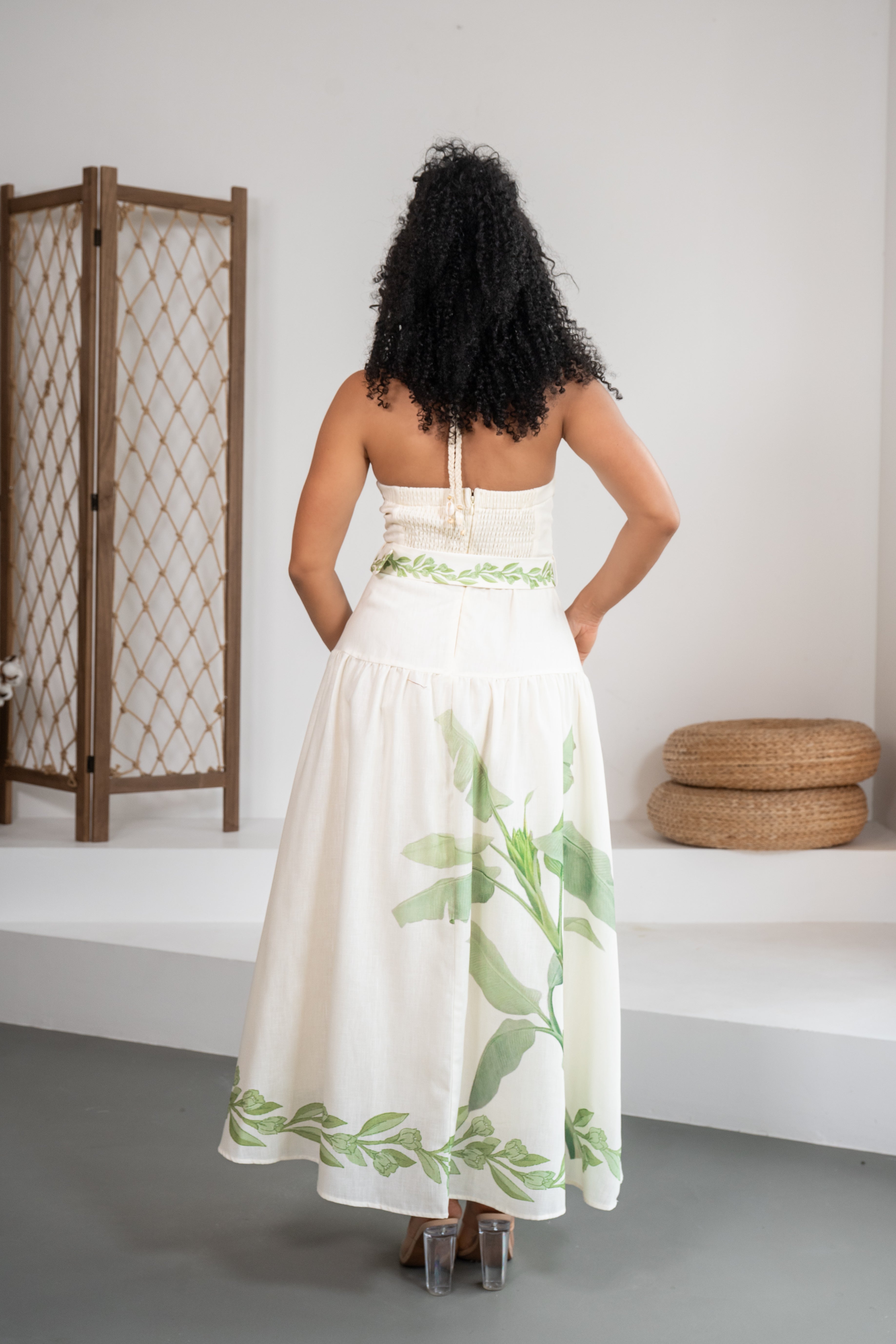 Postcard Escape - Robe midi blanche avec motifs