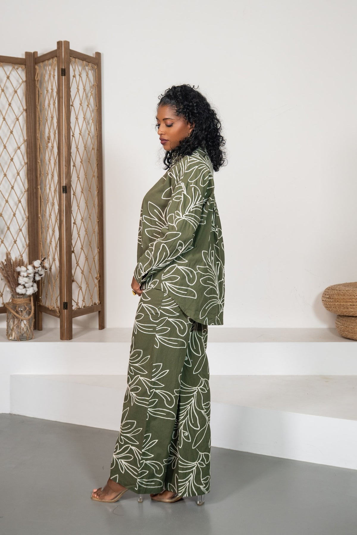 Hiedra - Chemise imprimé feuillage olive