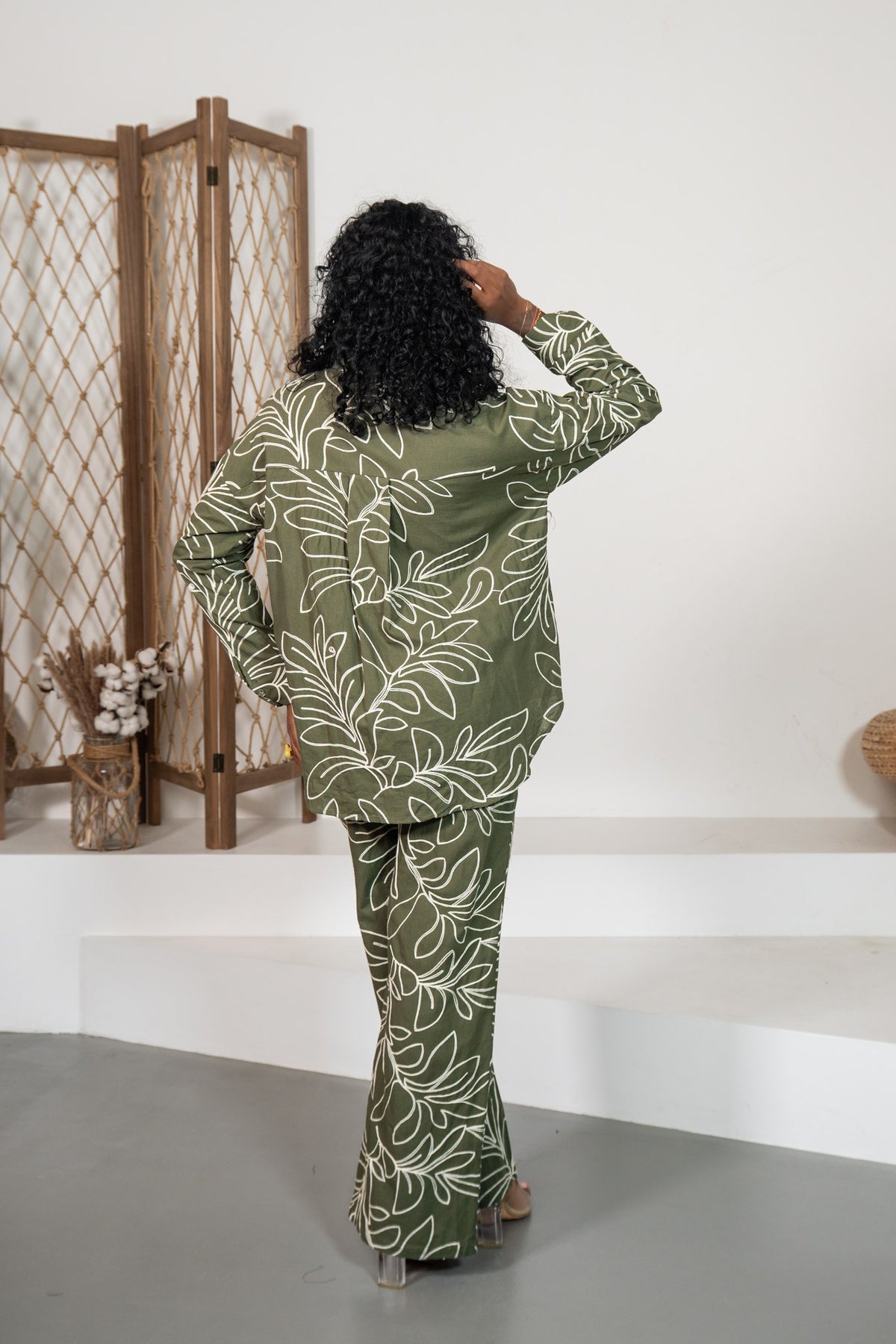 Hiedra - Chemise imprimé feuillage olive