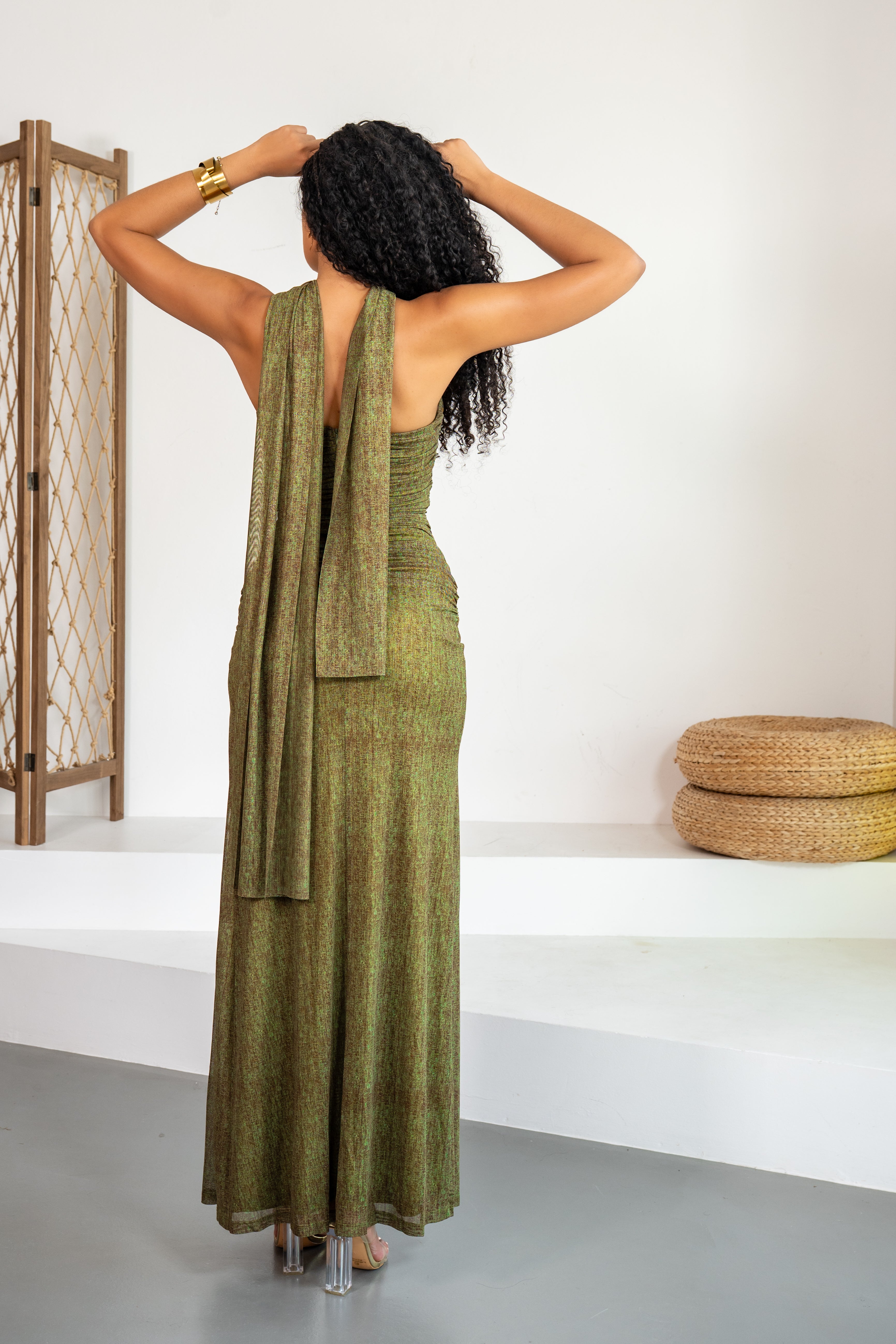 Oliva - Robe longue bustier vert kaki