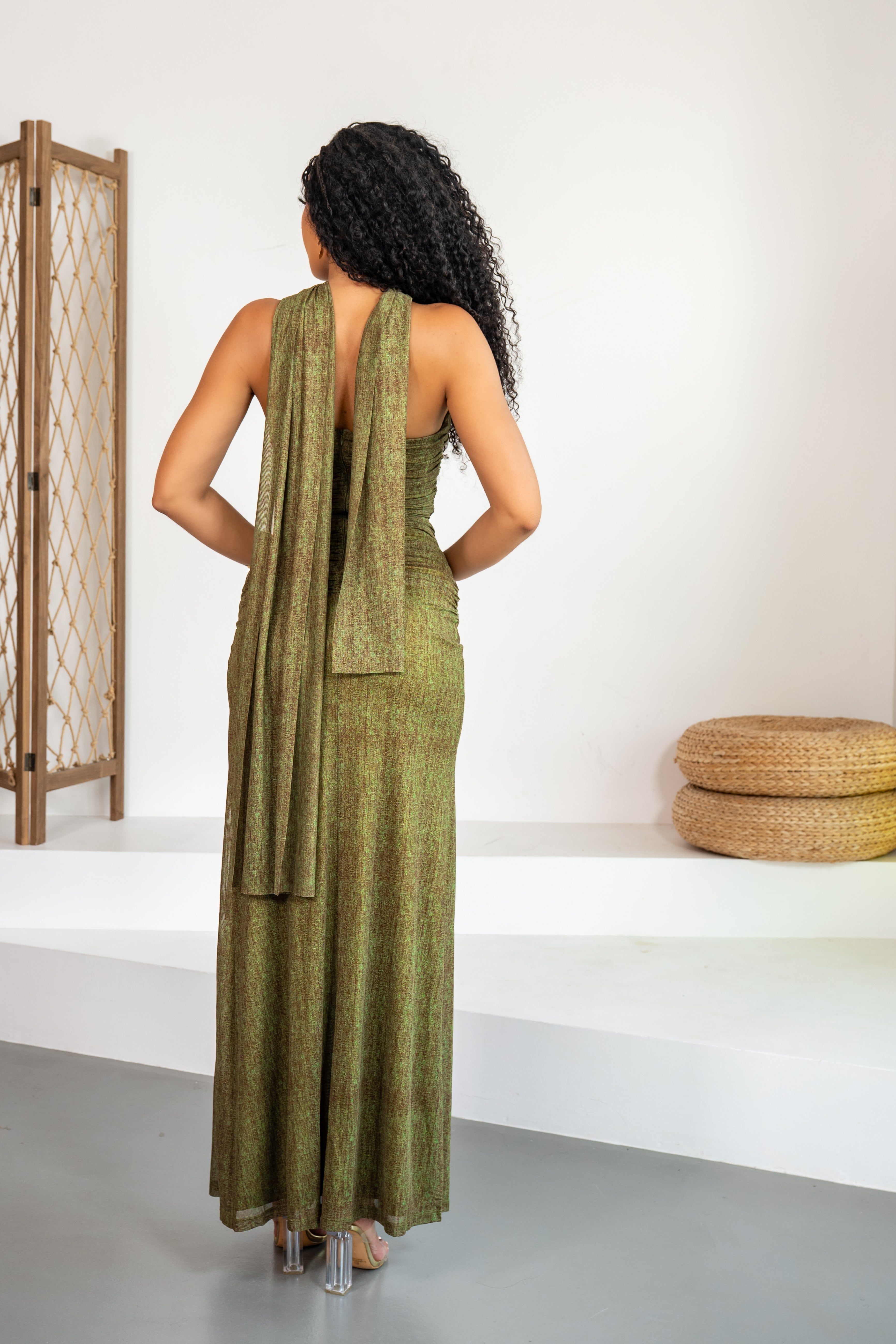 Oliva - Robe longue bustier vert kaki