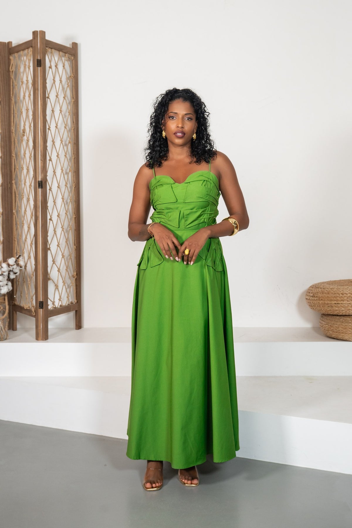 Malaquita - Robe midi sculptée verte