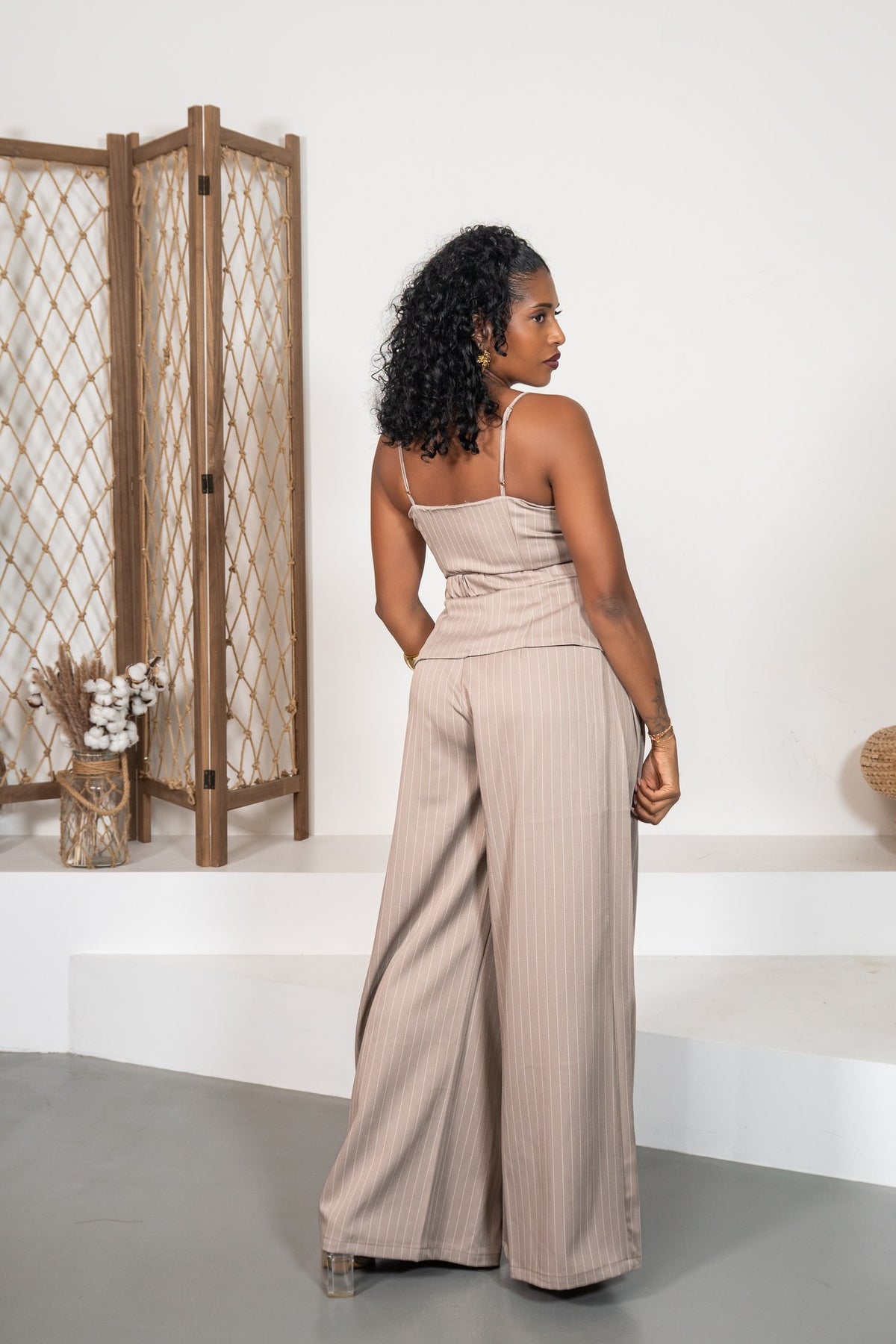 Ágata - Ensemble caraco rayé taupe