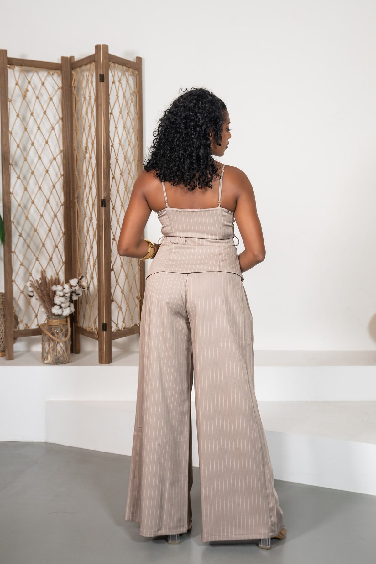Ágata - Ensemble caraco rayé taupe