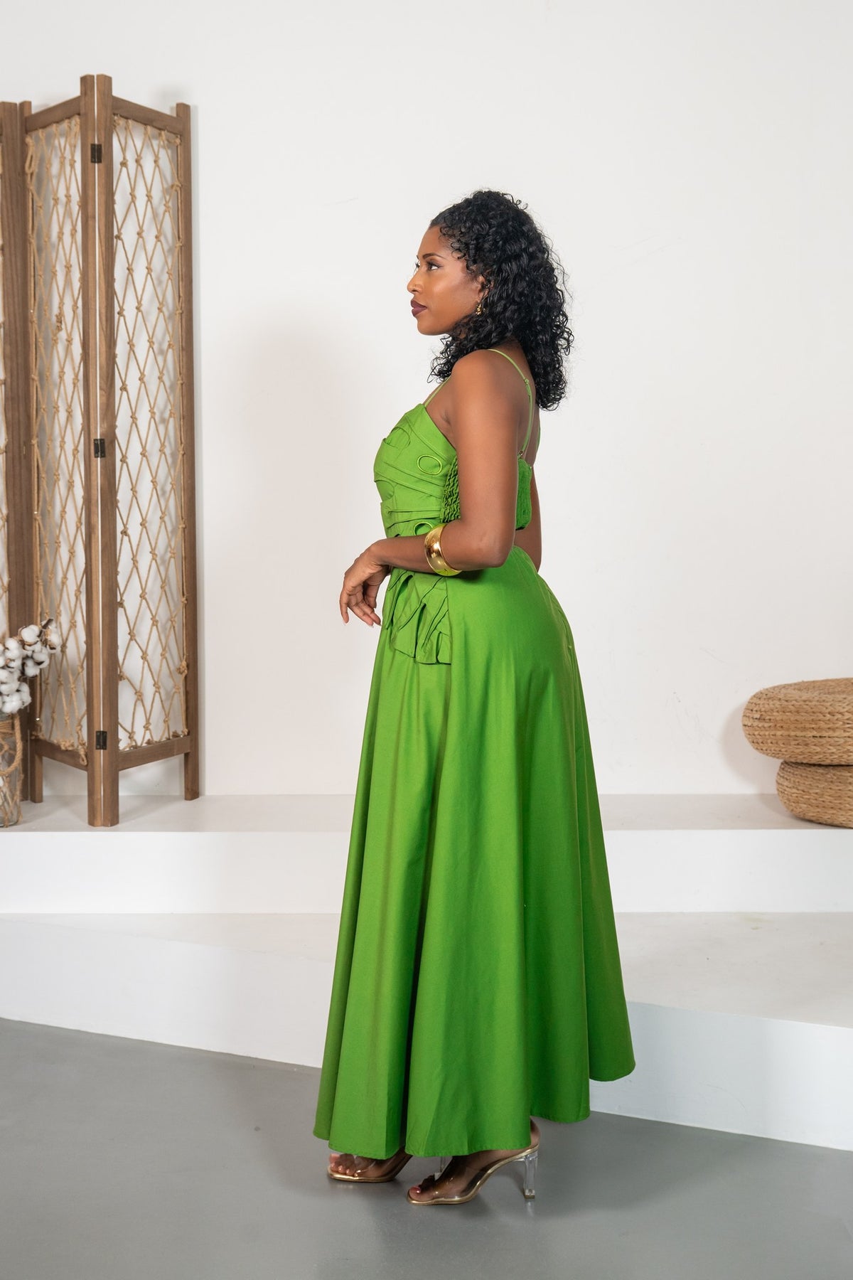 Malaquita - Robe midi sculptée verte