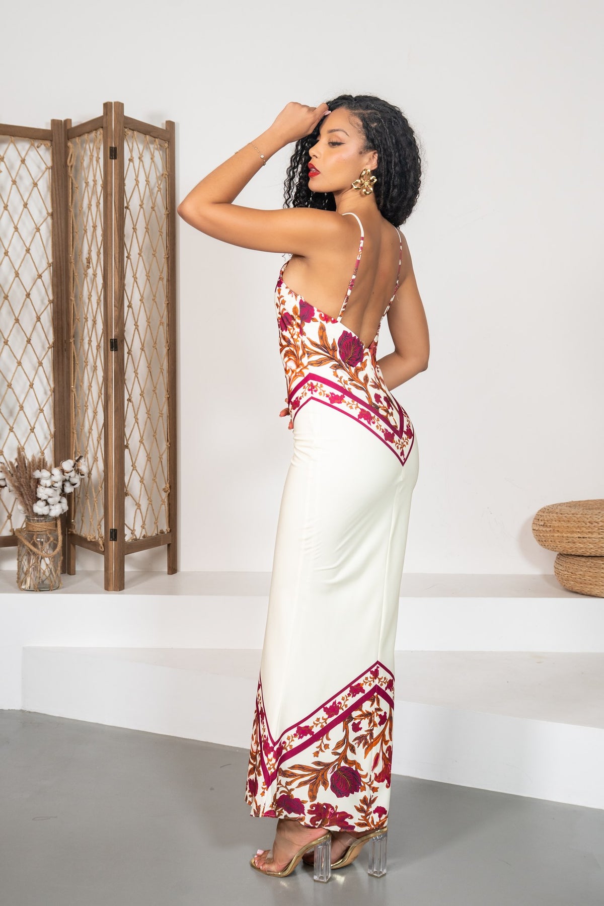 Azalea - Robe longue foulard framboise