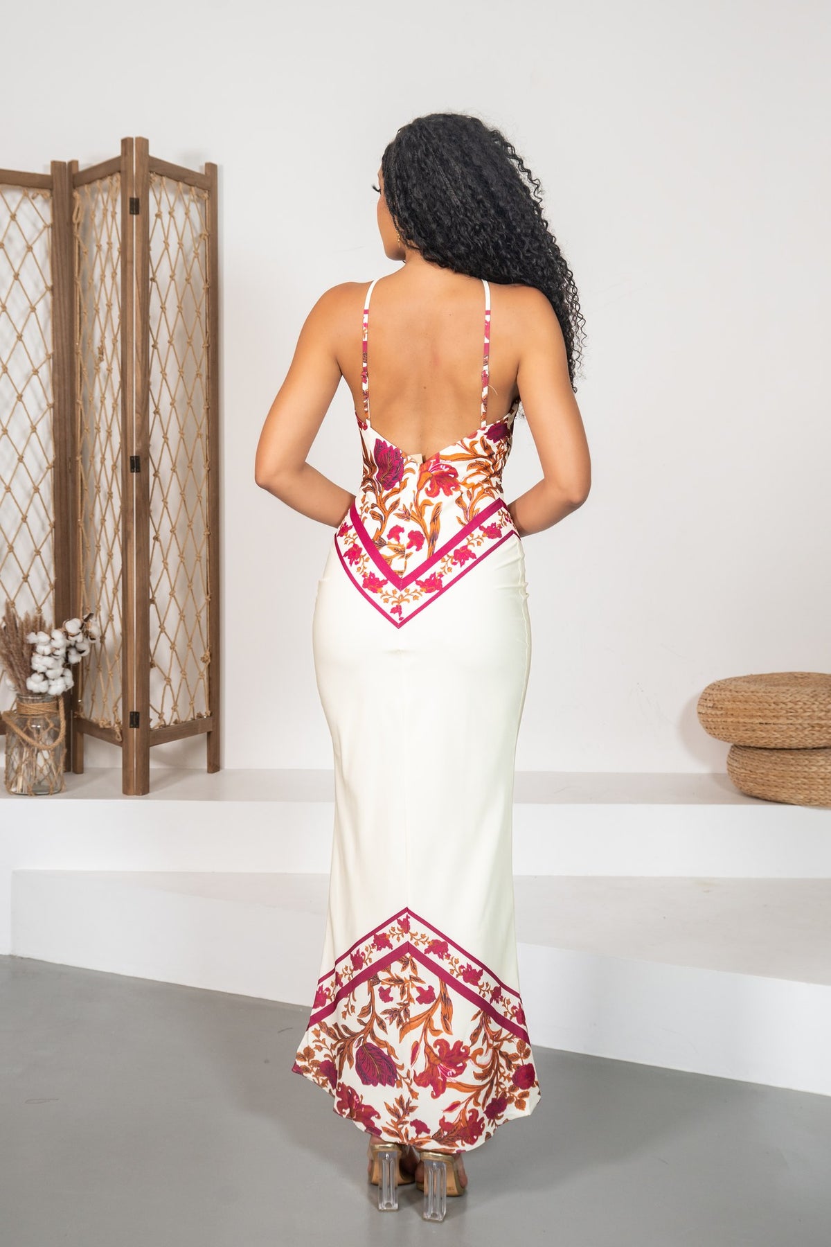 Azalea - Robe longue foulard framboise