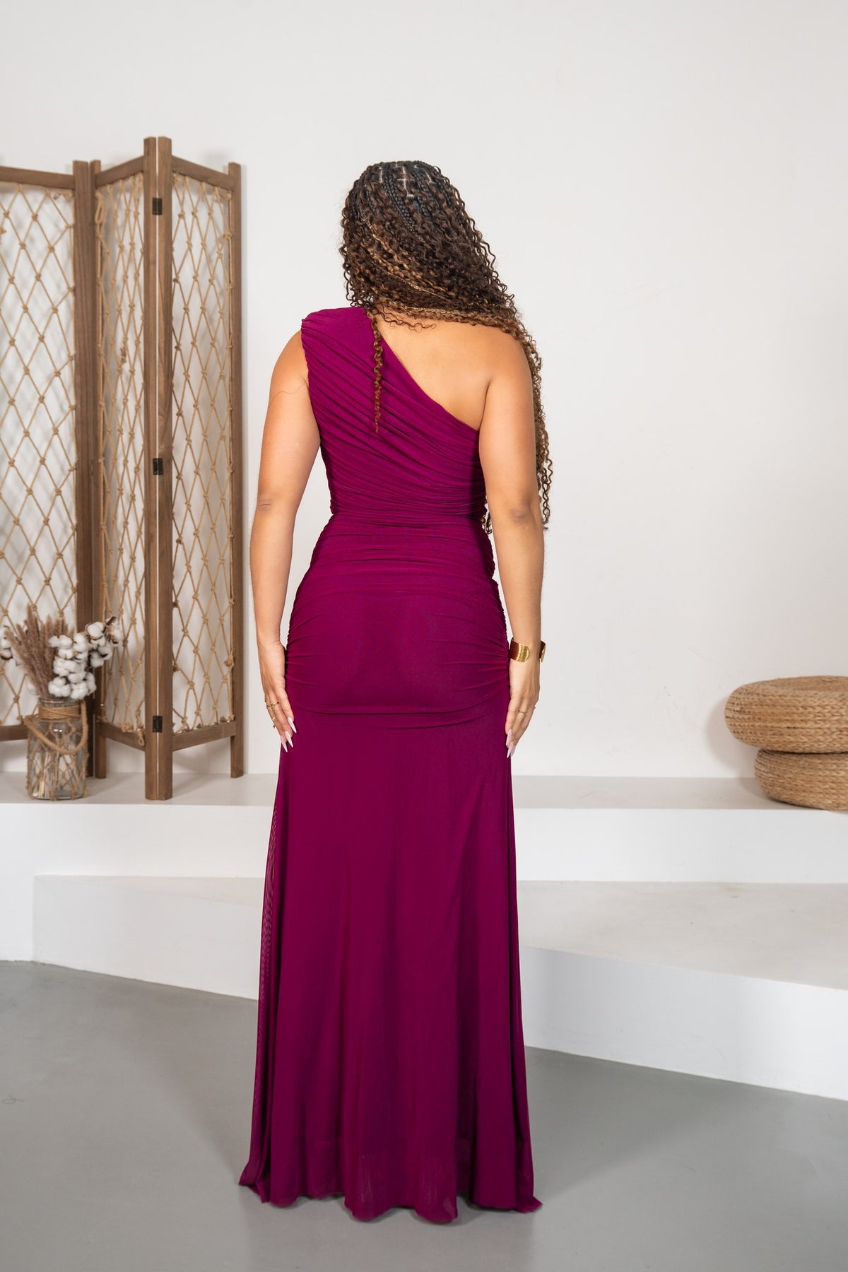 Lyra - Robe longue froncée raisin