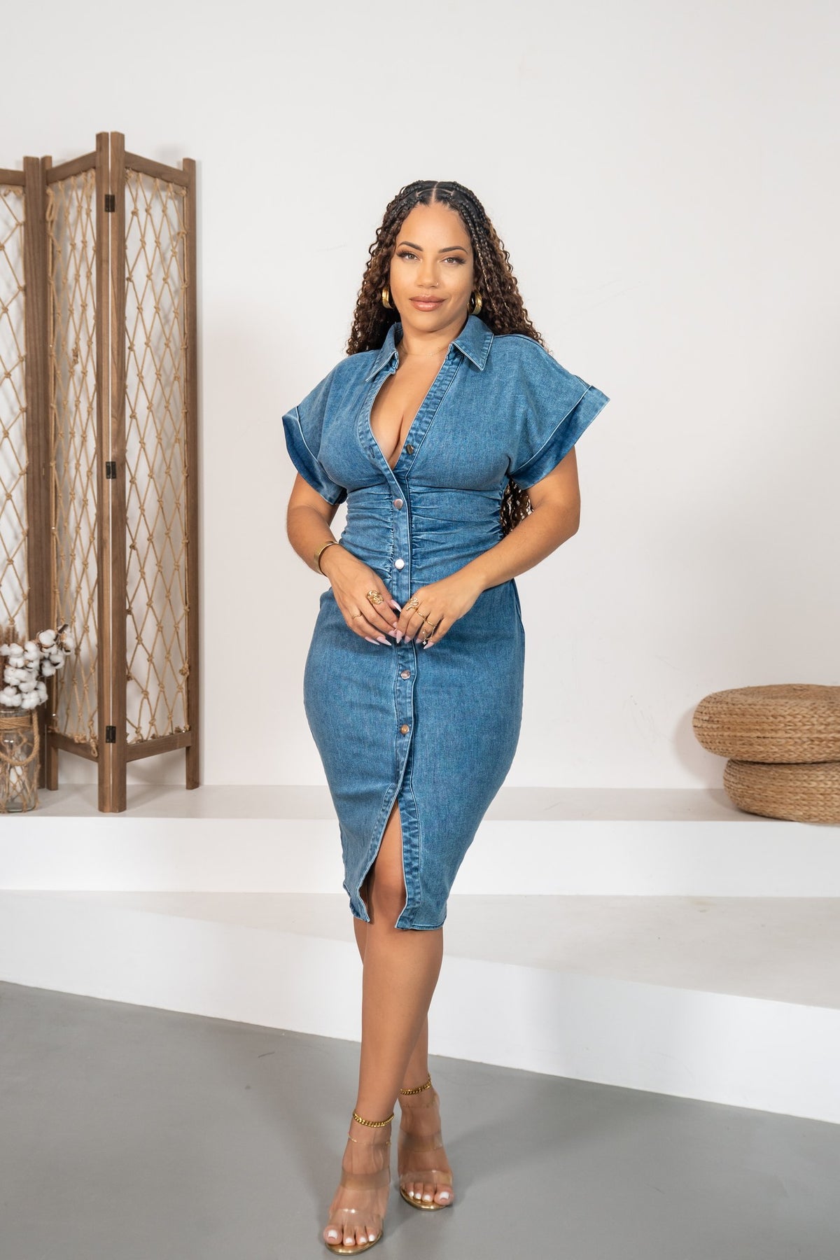 Tejana - Robe midi en jean boutonnée