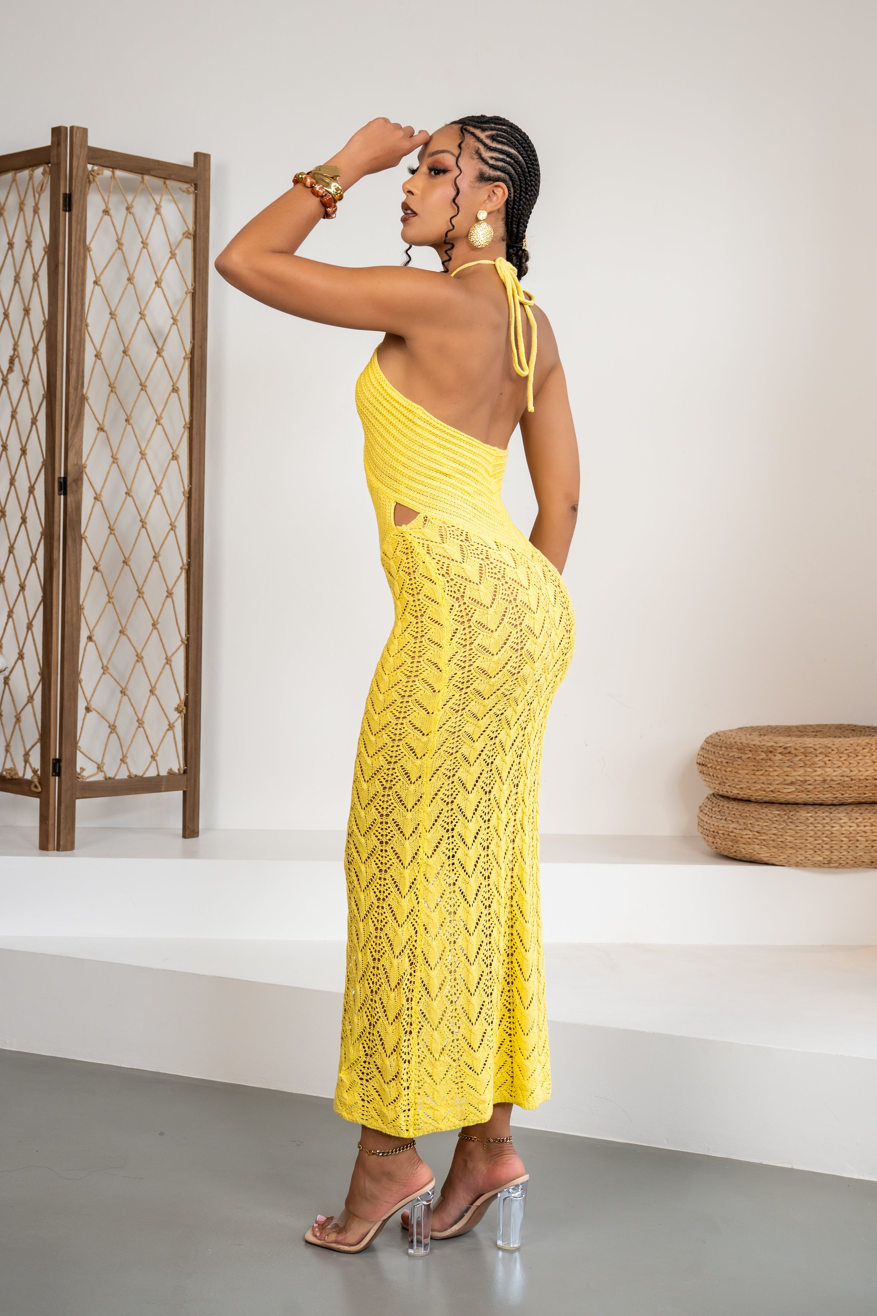 Solar star - Robe longue jaune en crochet