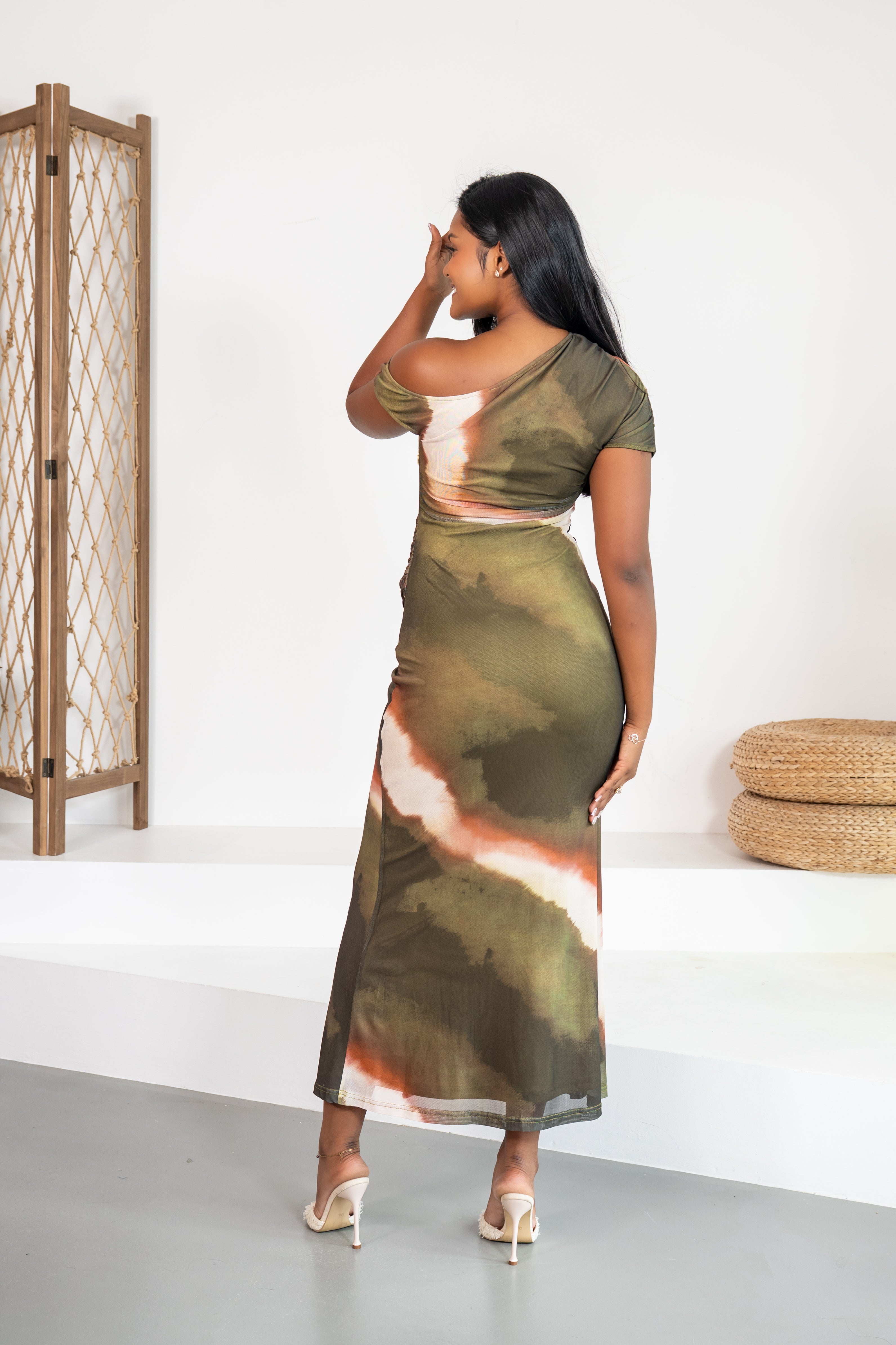 Earth Melody  - Robe longue asymétrique kaki