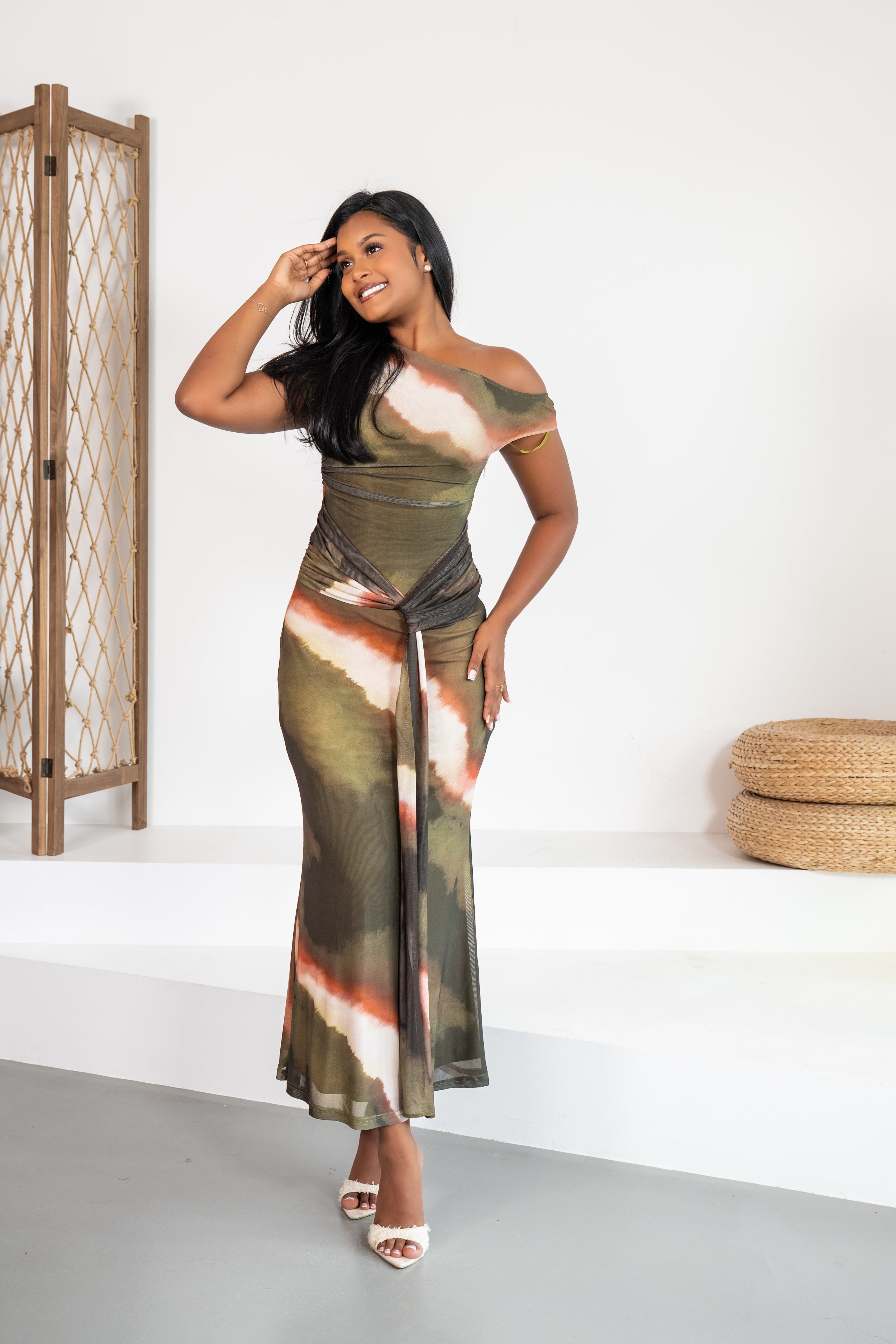 Earth Melody  - Robe longue asymétrique kaki