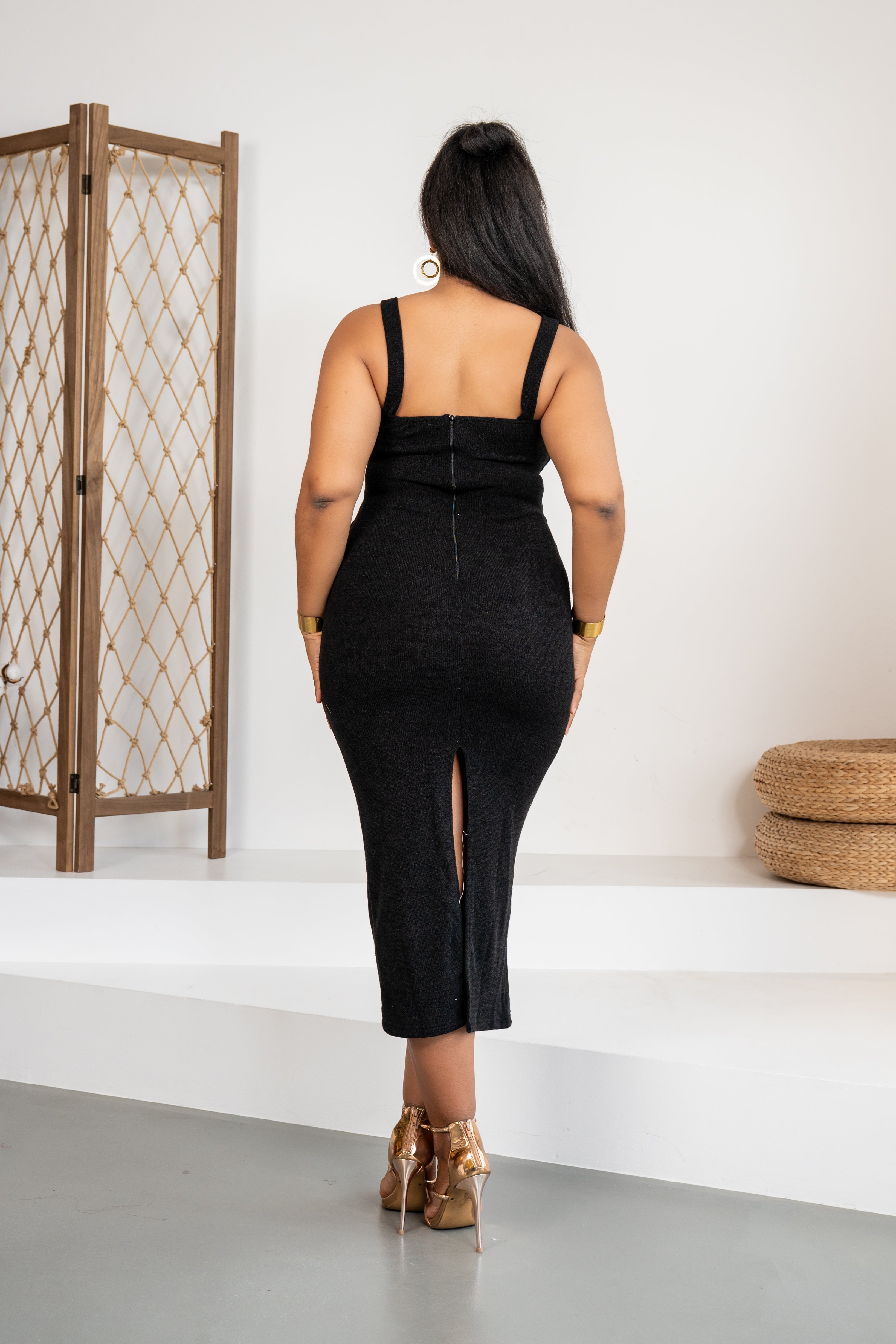 Rich Texture - Robe midi brodée noire