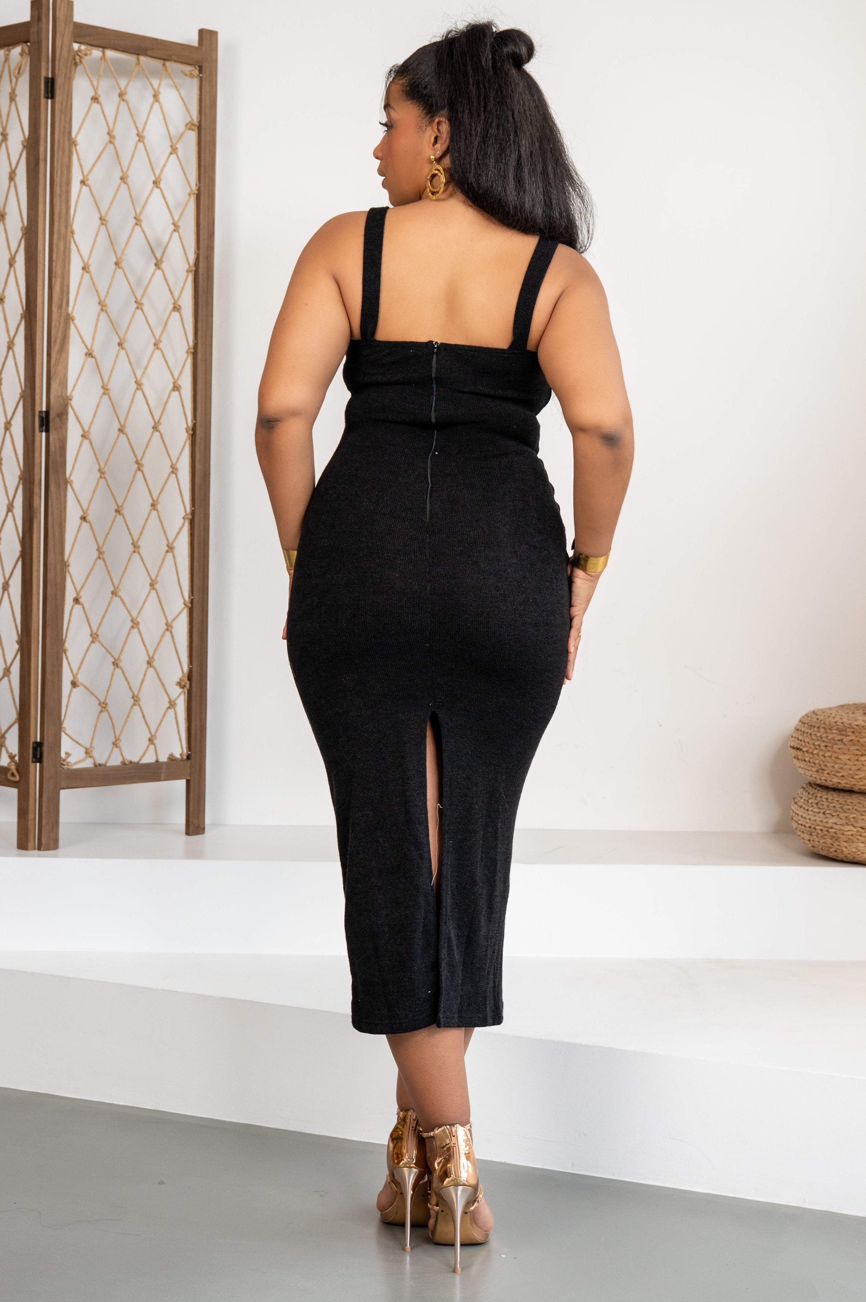 Rich Texture - Robe midi brodée noire