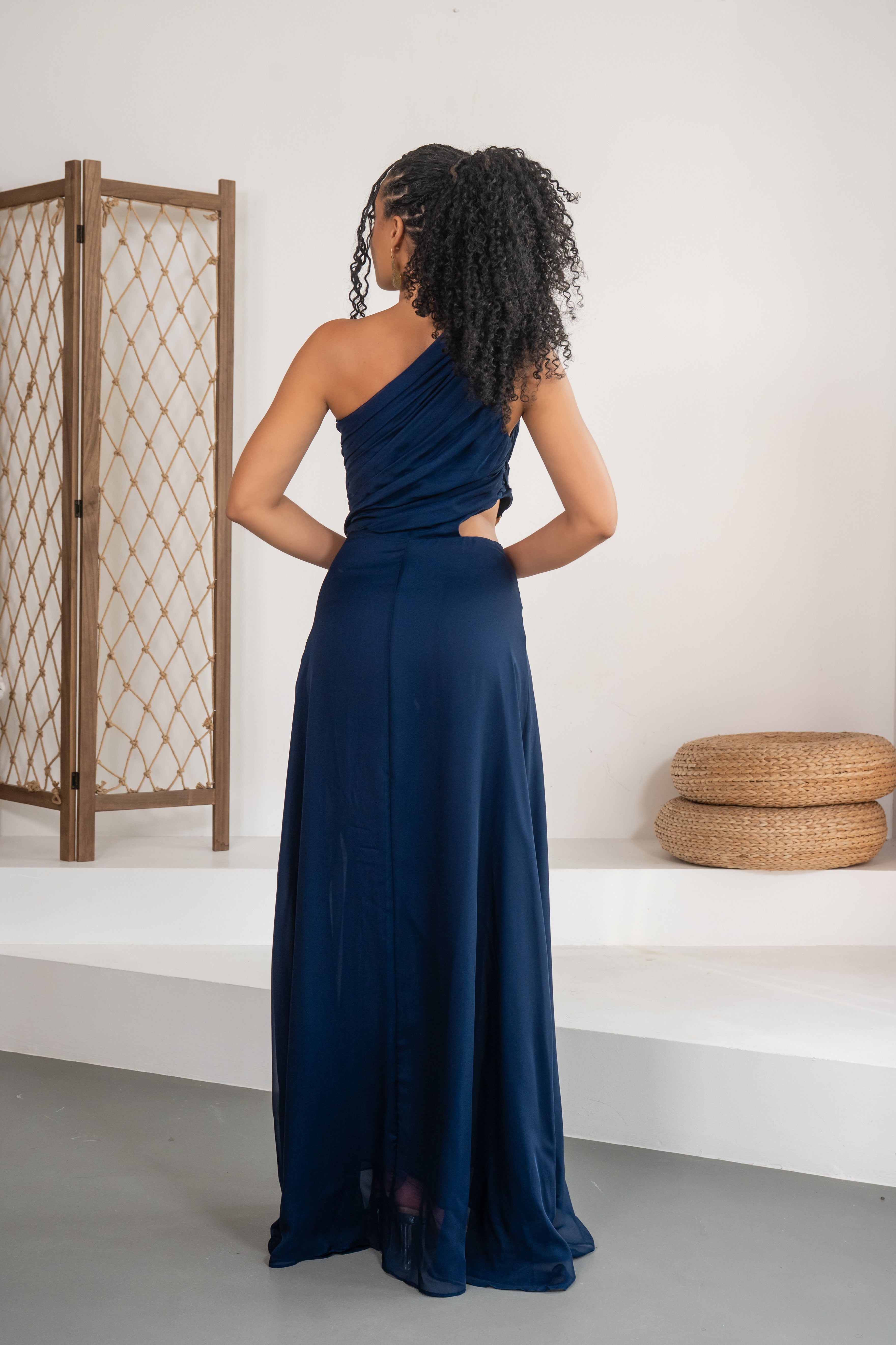 Nuit étoilée - Robe longue ajourée bleu marine