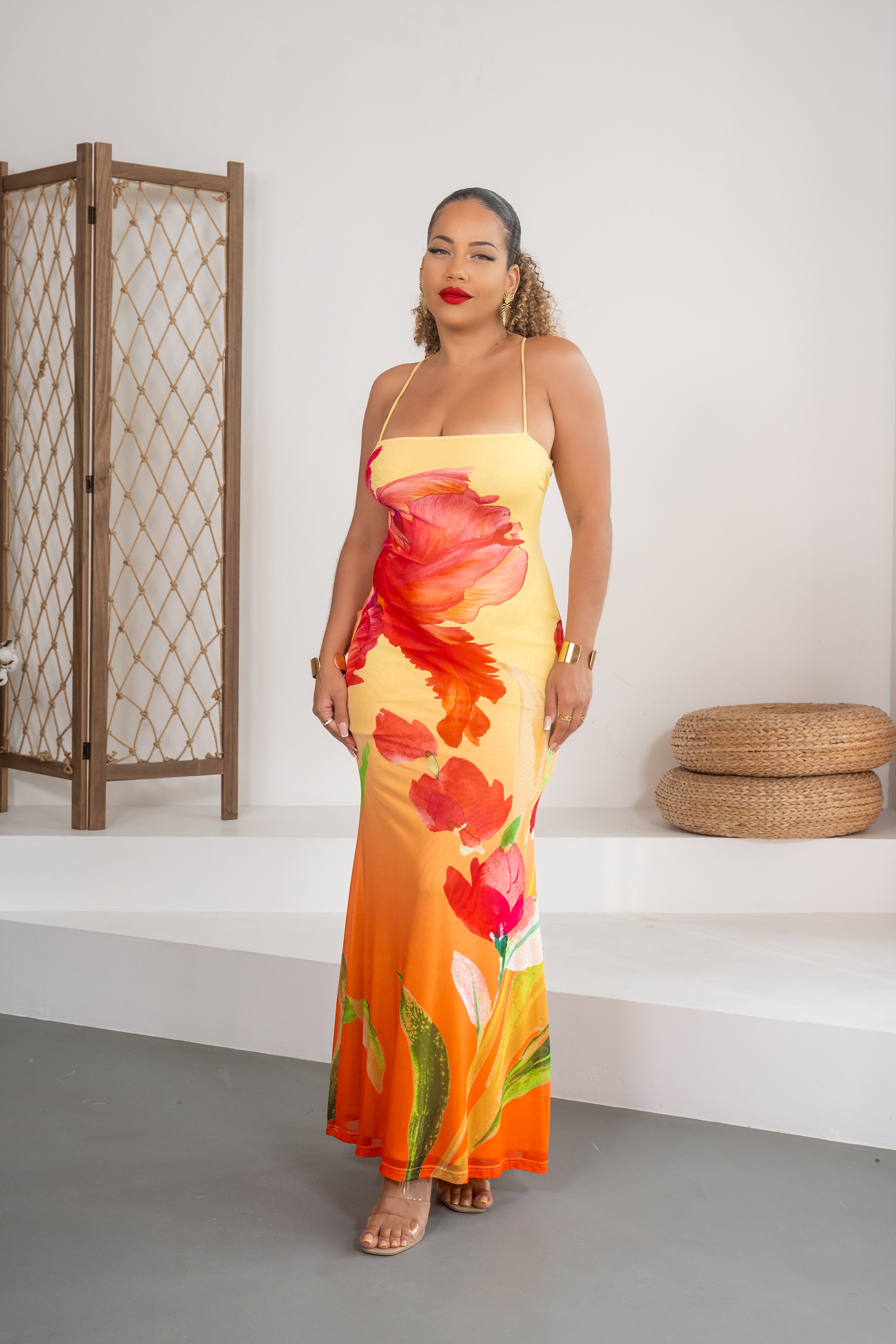 Aventura - Robe longue jaune imprimée et lacée