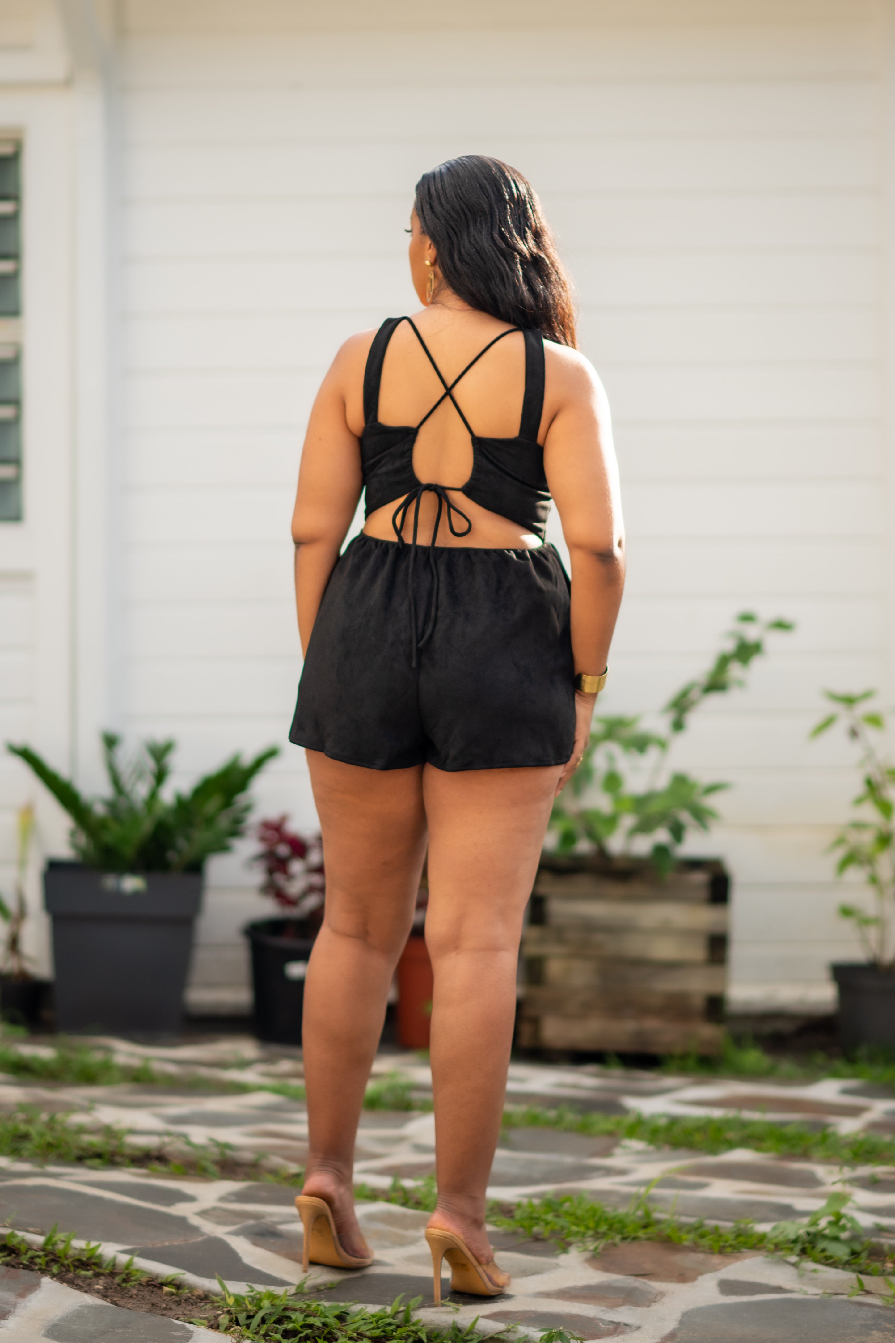 Soft Black - Combishort en suede