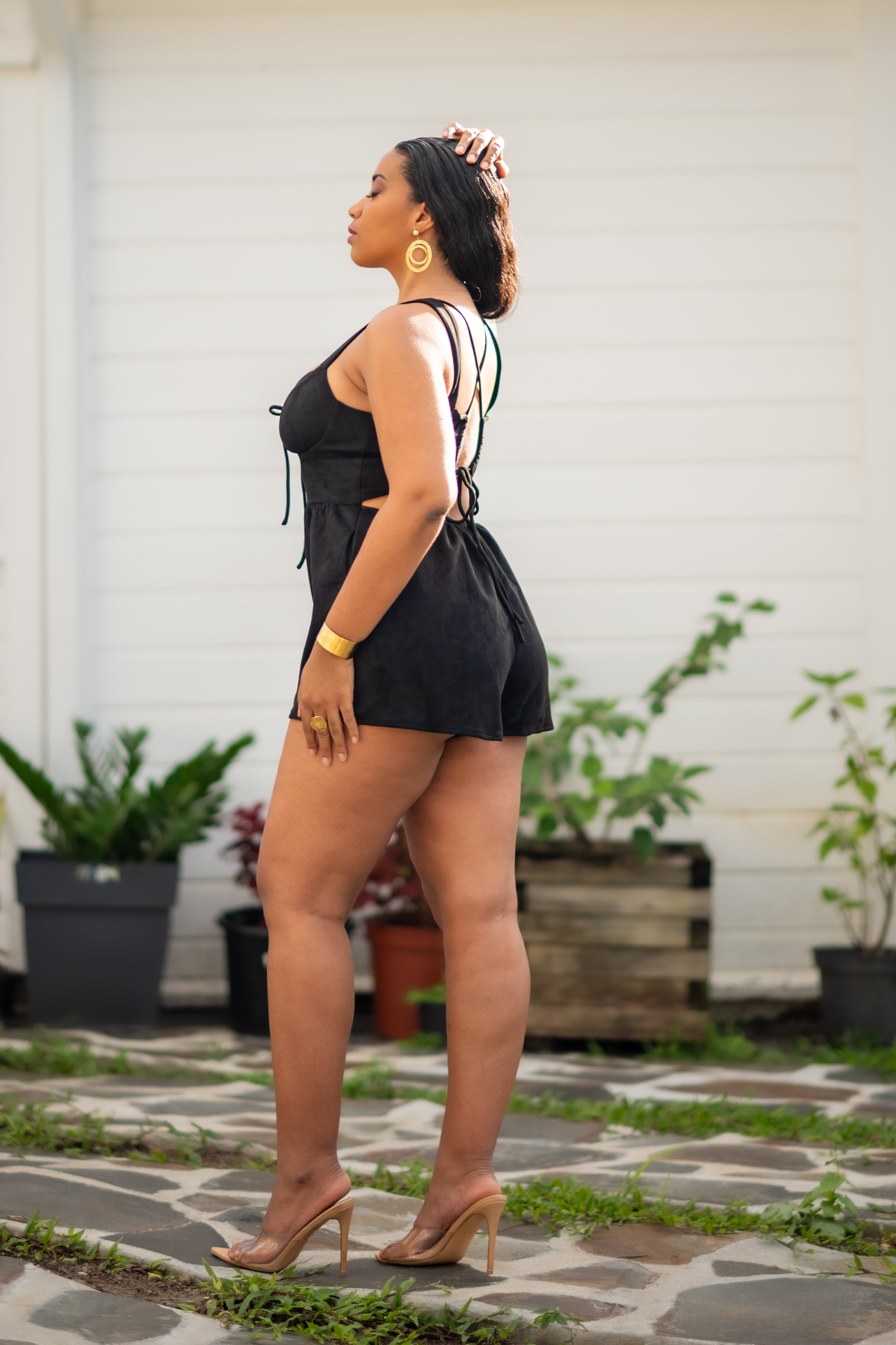 Soft Black - Combishort en suede