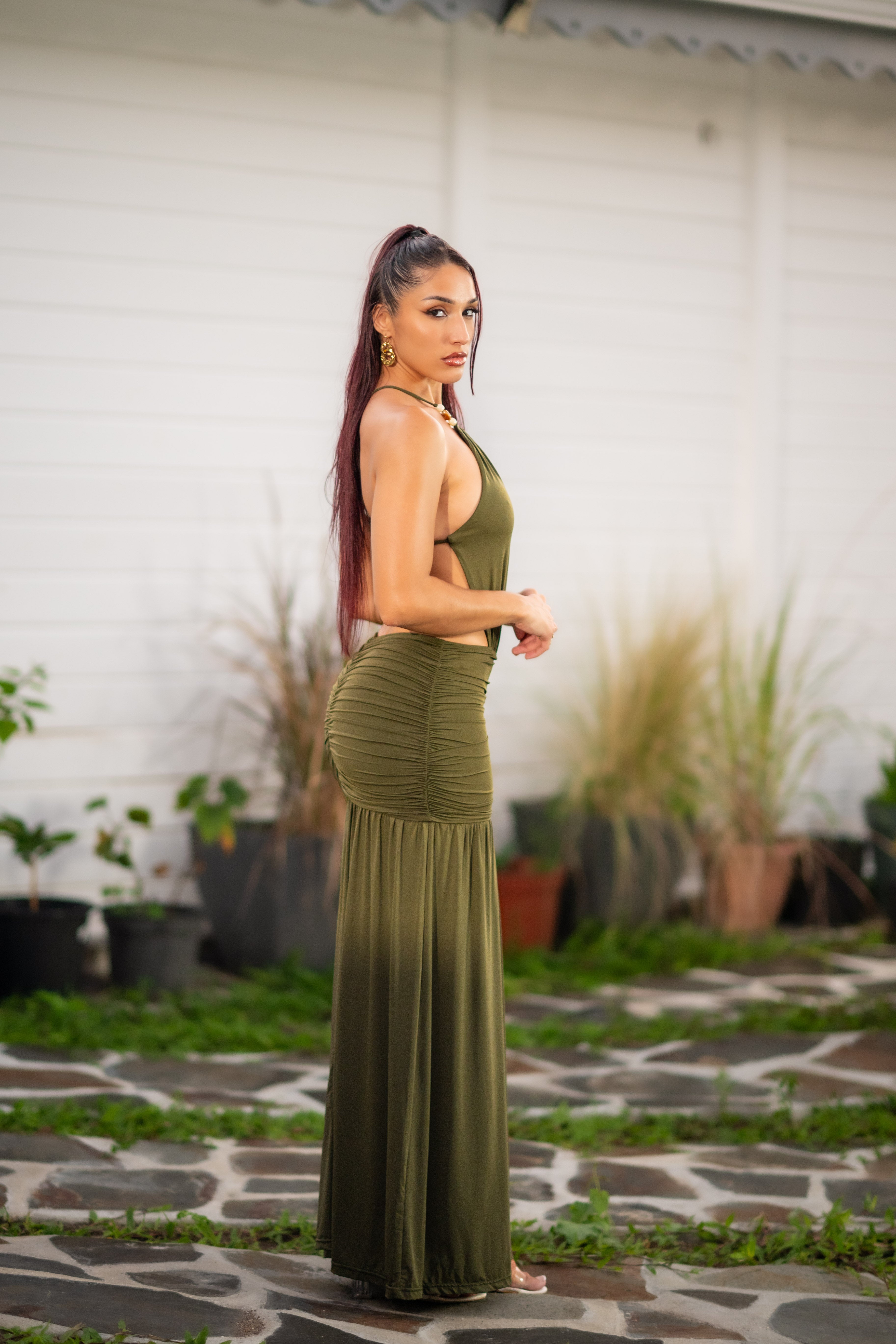 Calypso Royale - Robe longue kaki