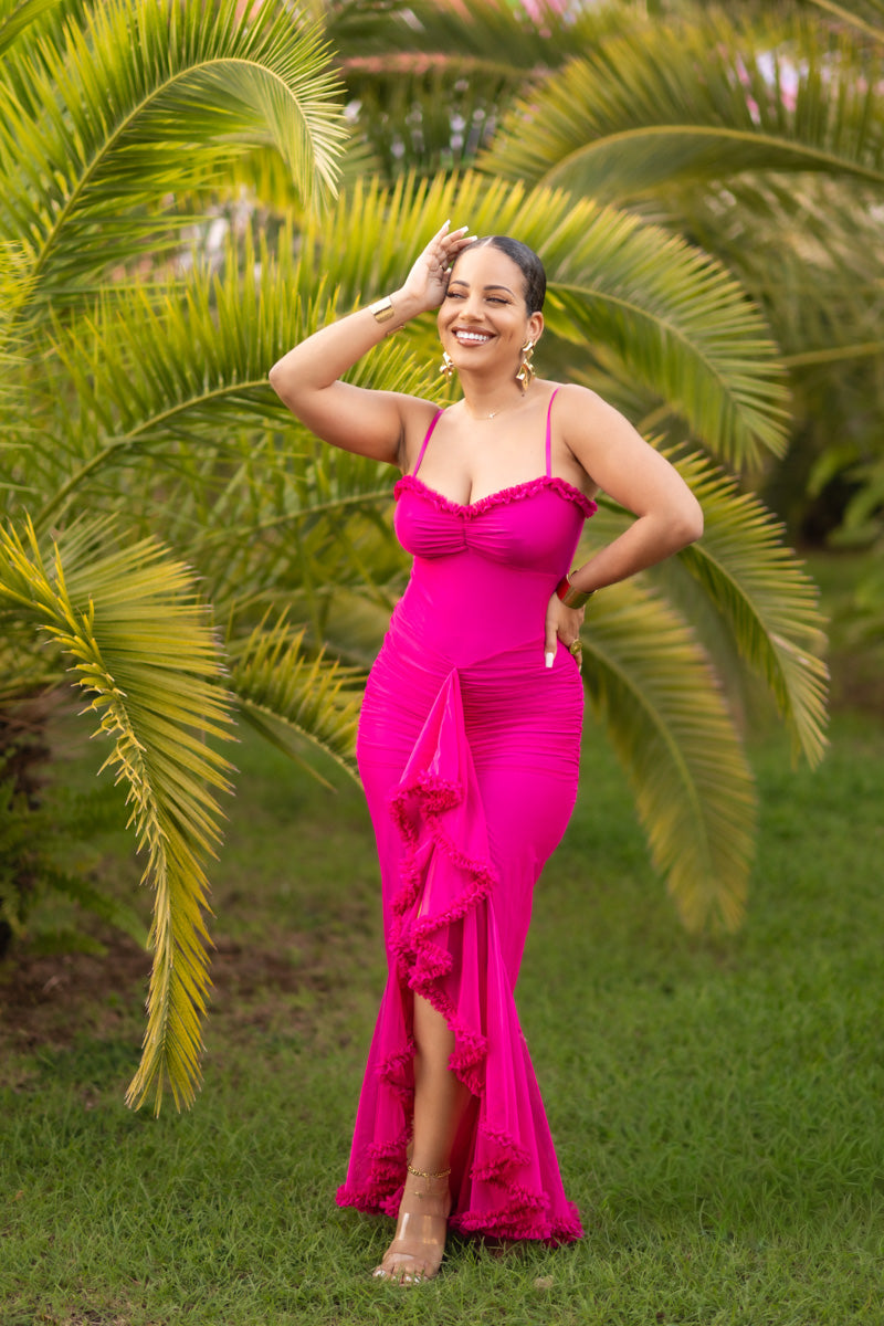 Ruffles Dream - Robe longue Fuchsia