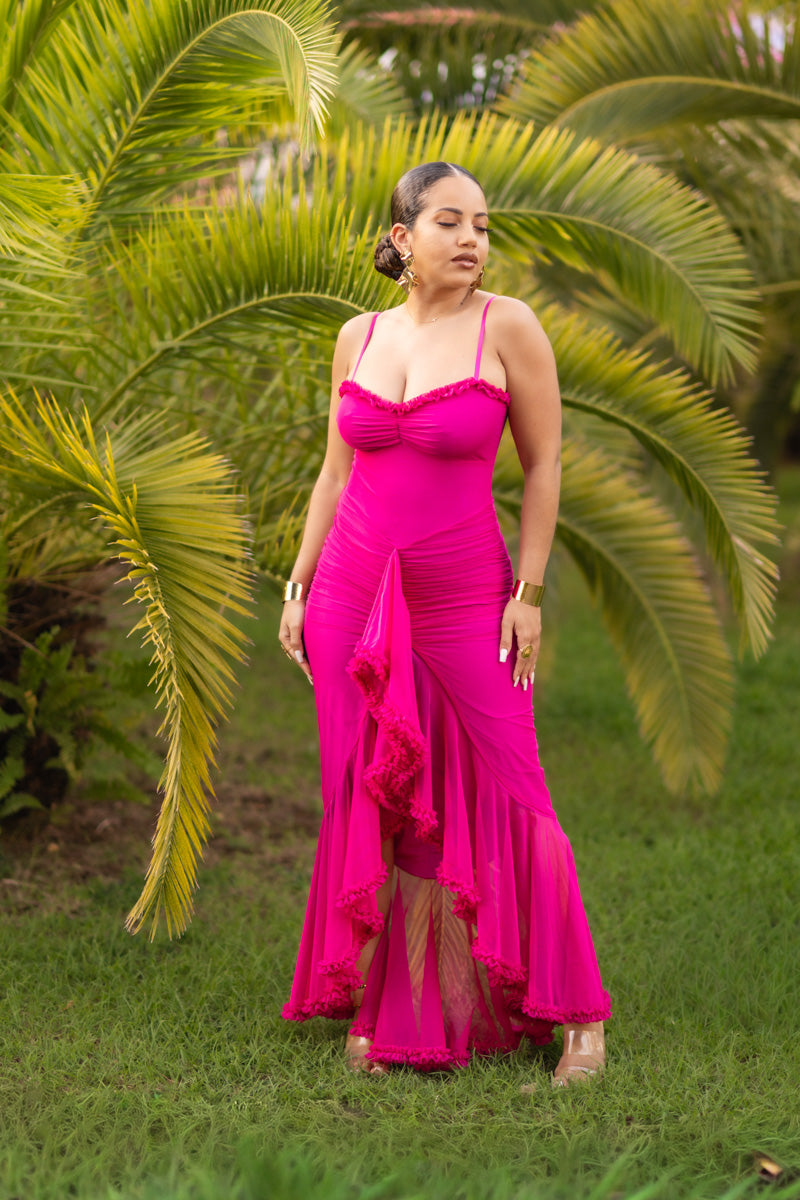 Ruffles Dream - Robe longue Fuchsia