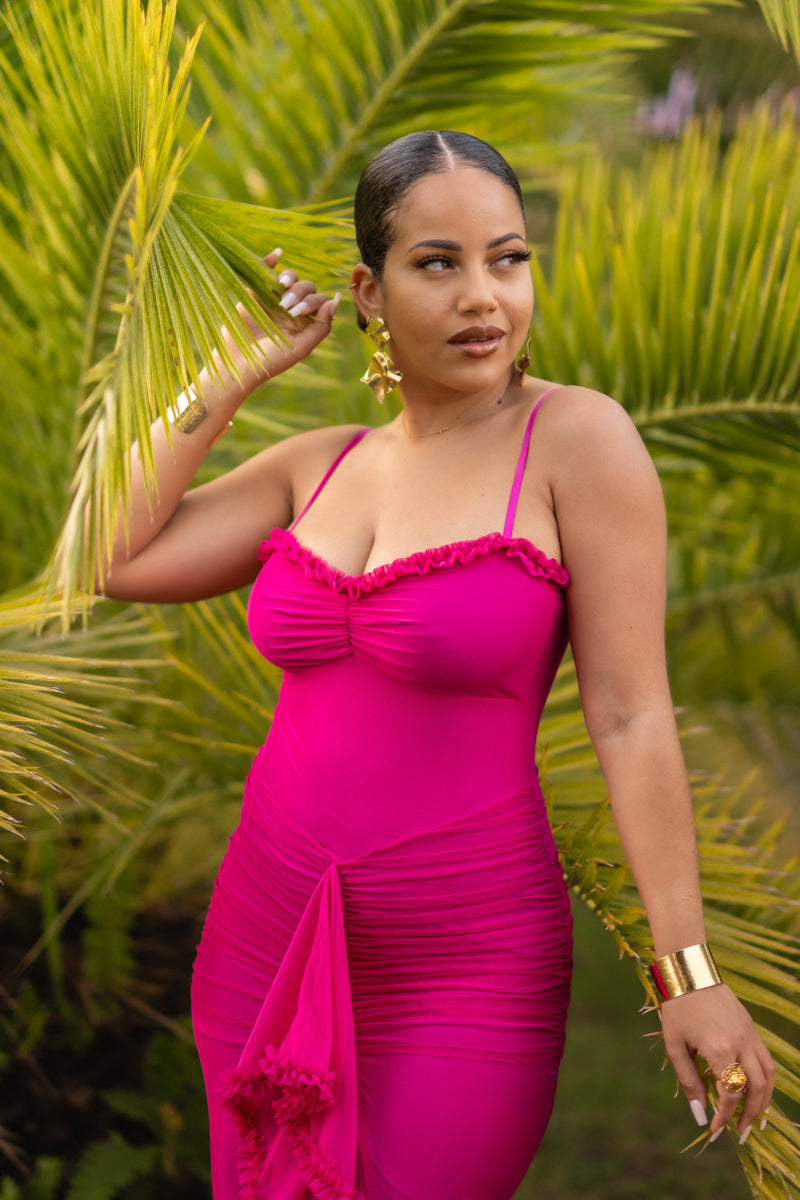 Ruffles Dream - Robe longue Fuchsia