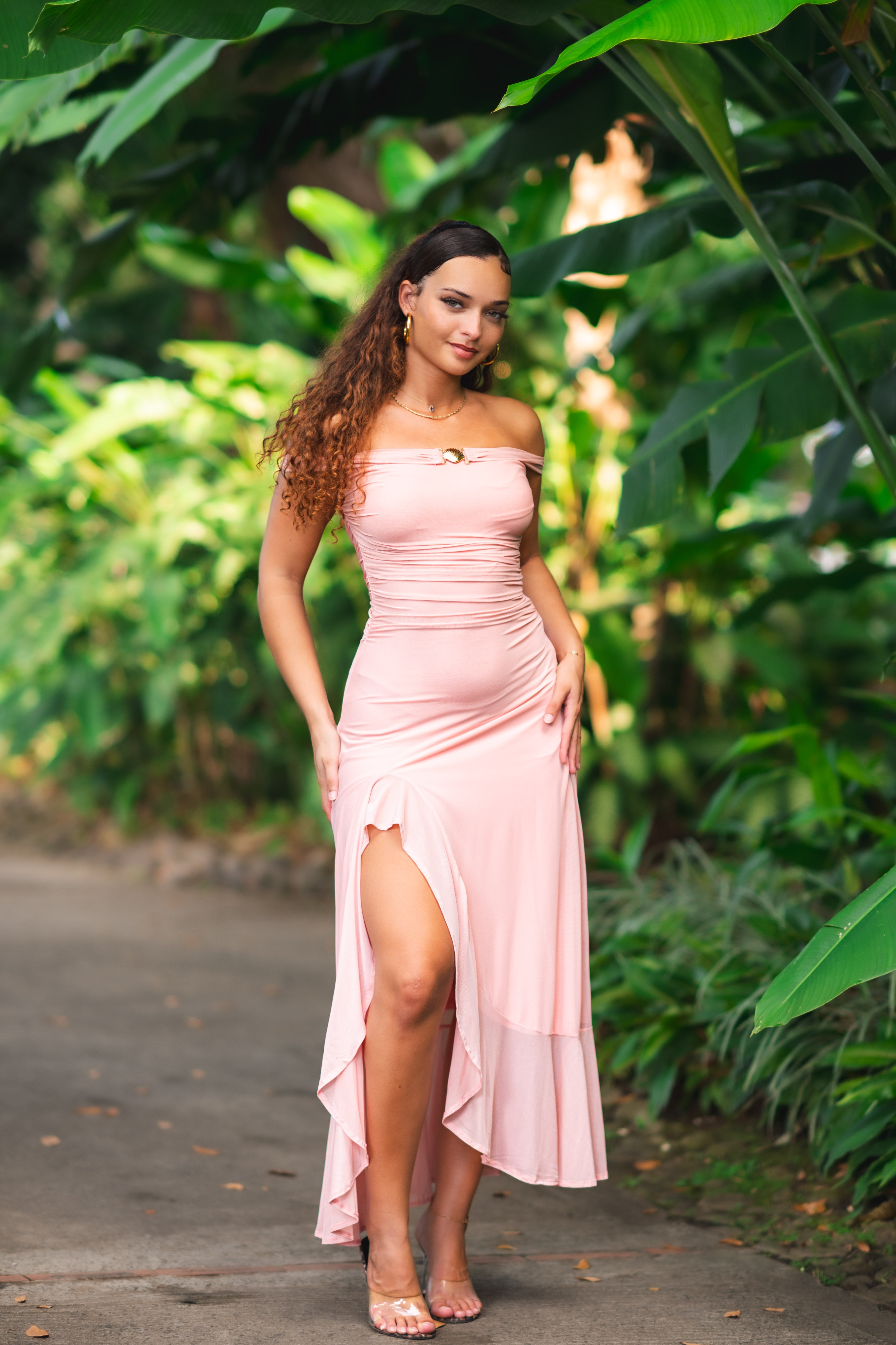 Grace cut- Robe longue rose pastel