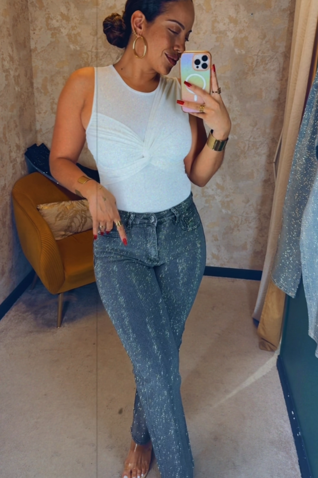 Diamonds denim - Jean à paillettes gris