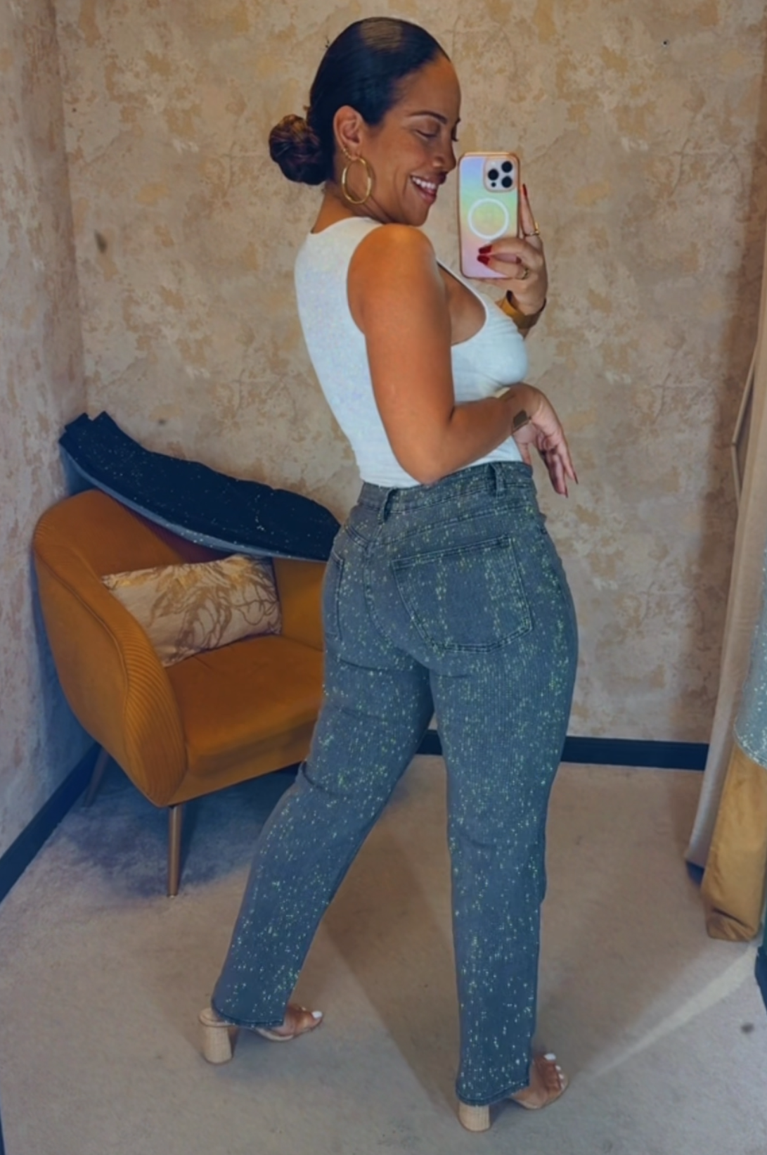 Diamonds denim - Jean à paillettes gris